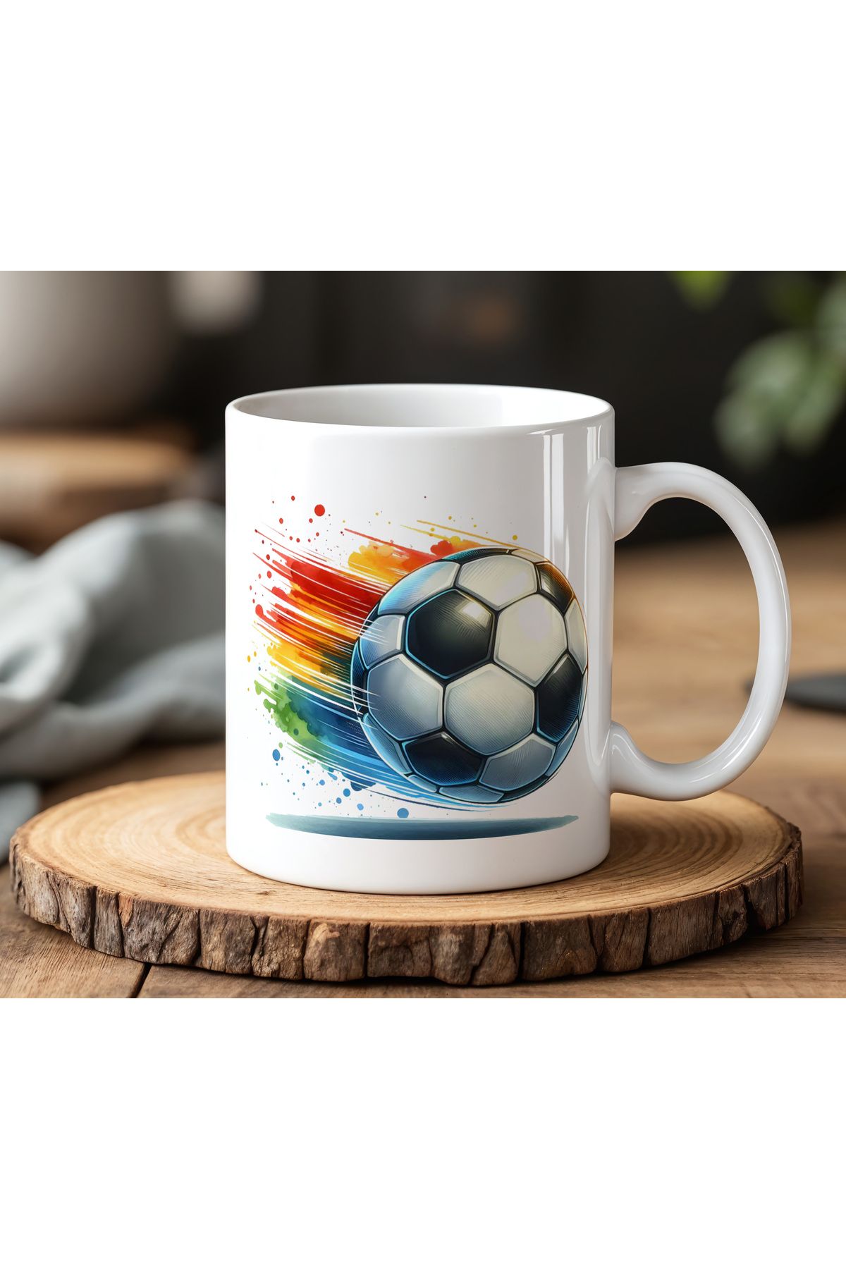BB TRADE Futbol Topu Tasarımlı Beyaz Seramik Baskılı Kupa Bardak 330ml