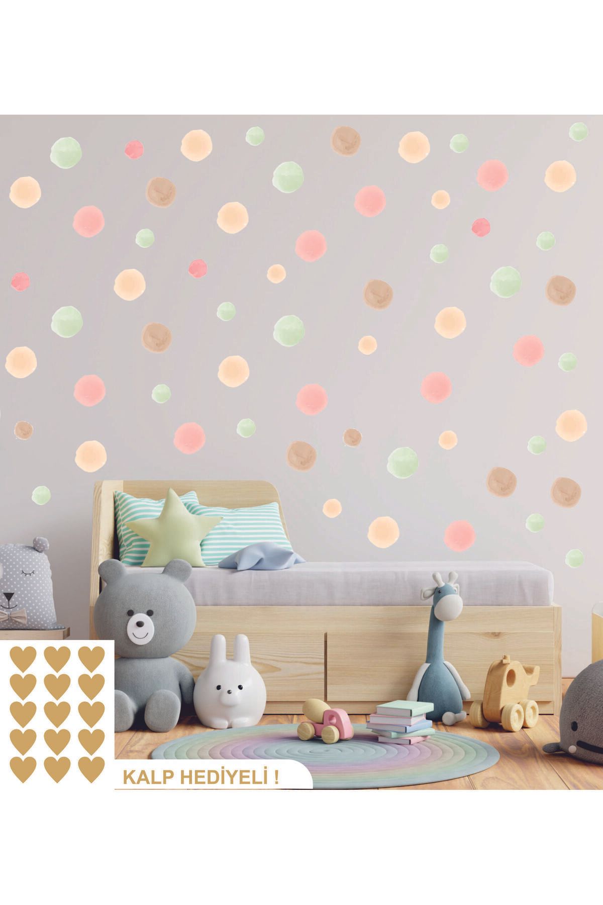 Baskı Madeni 5 Ve 3 Cm Naturel Suluboya Puantiye Çocuk Bebek Odası Duvar Kağıdı Aksesuarları Süsü Sticker Seti