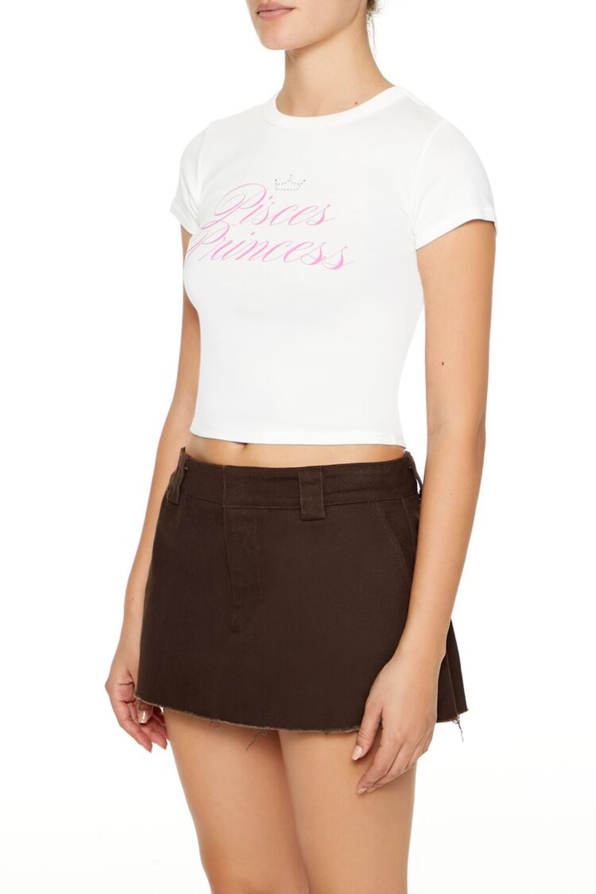 Forever 21 Taş İşlemeli Baskılı Baby Tee Tişört