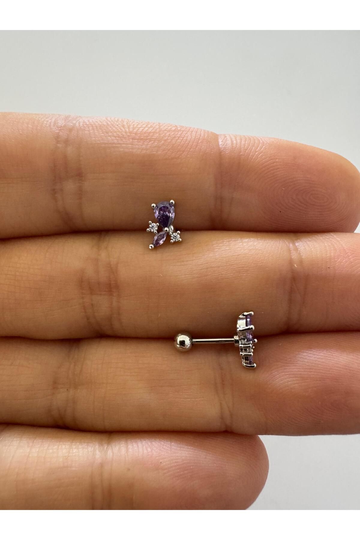 Arescollection 1 adet zirkon taşlı helix tragus lobe uyumlu piercing küpe