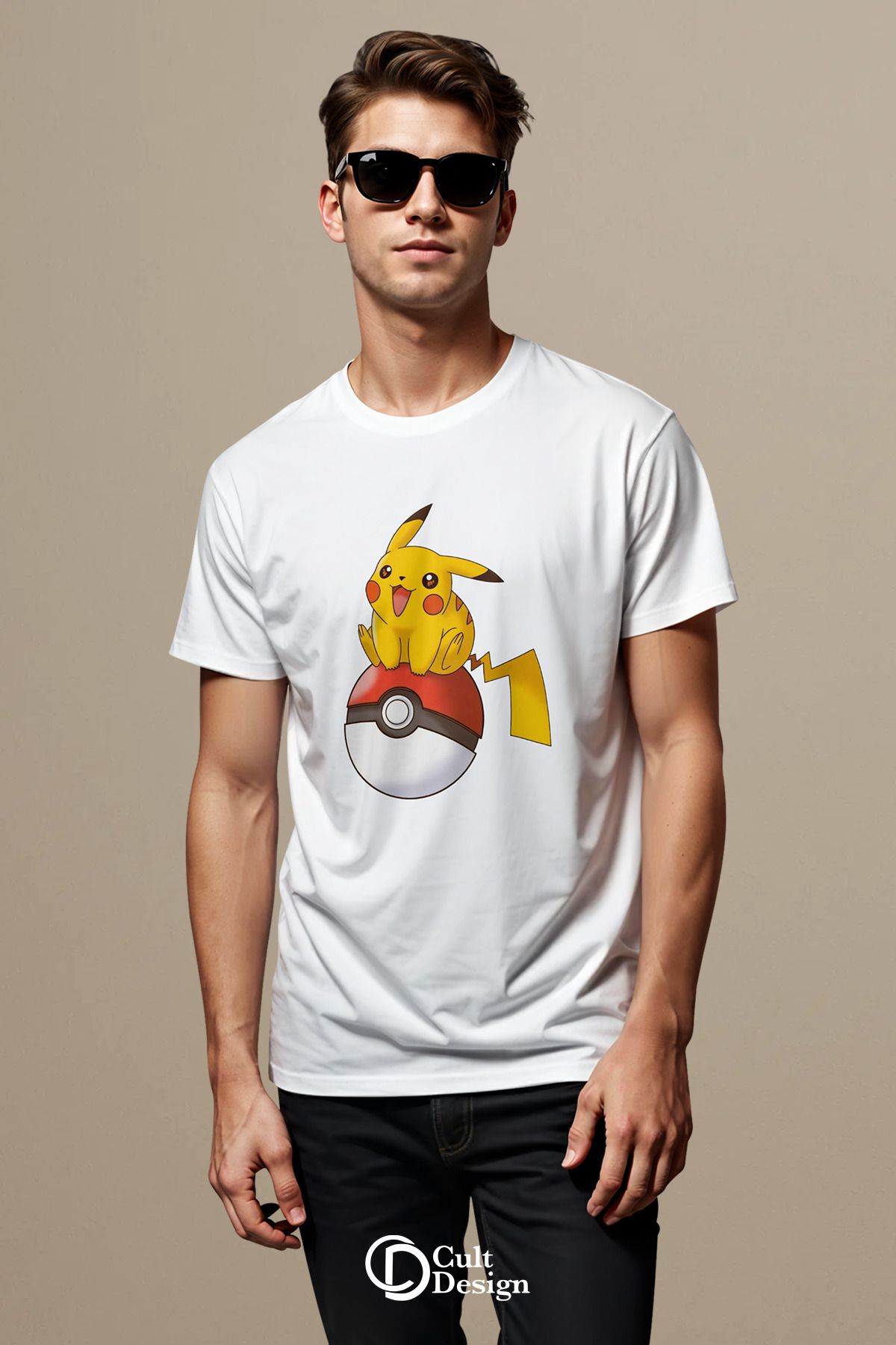 CULTDESİGN PİKACHU UNİSEX ERKEK / Özel Premium Baskılı Basic, Organik Pamuklu, Bisiklet Yaka T-Shirt