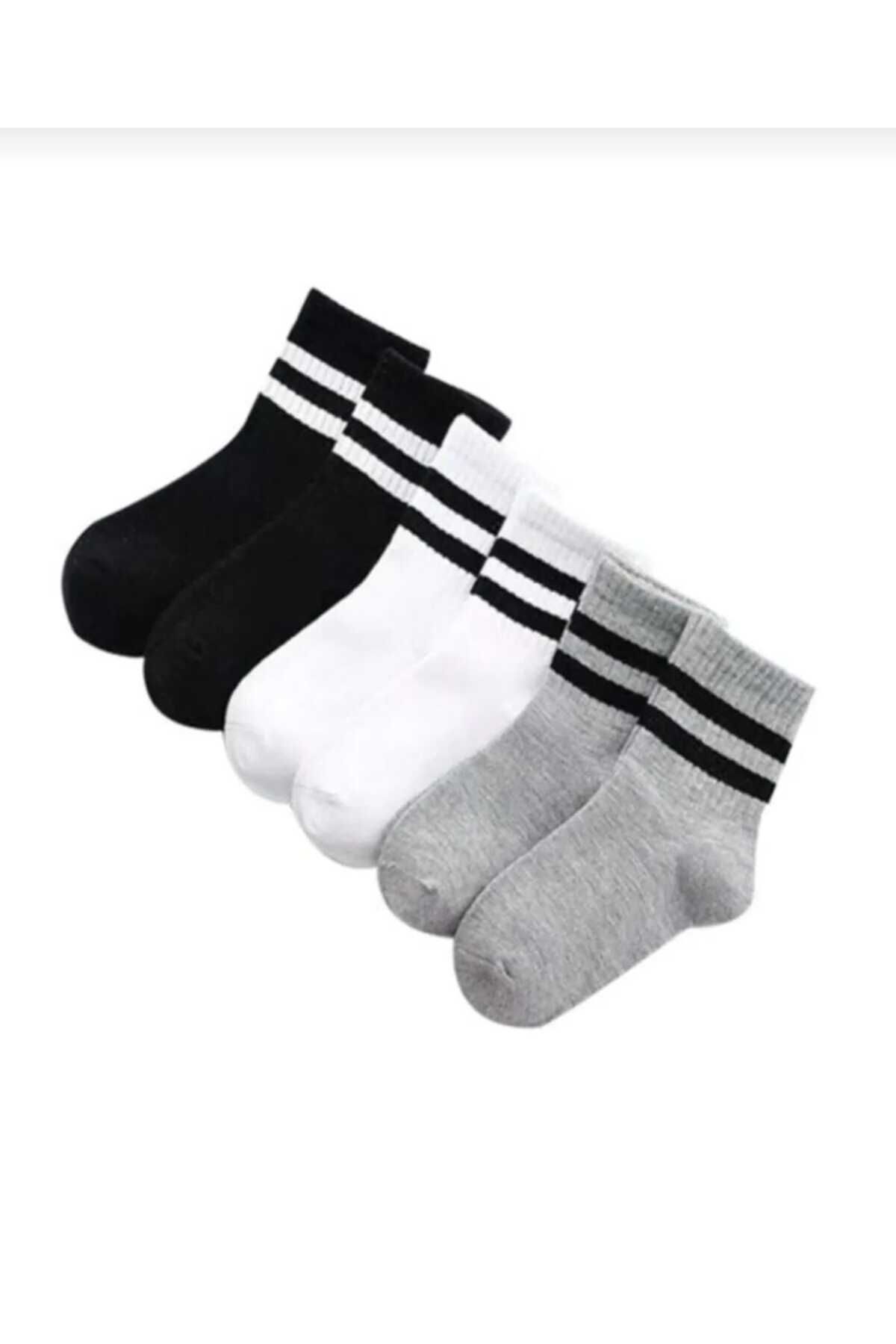 bellasia 6'lı Yarım Kolej Çorap Unisex Siyah-Beyaz-Gri