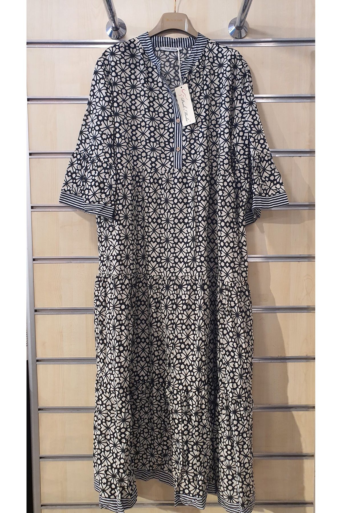 Park Moda DESEN GARNİLİ UZUN PAMUK ELBİSE