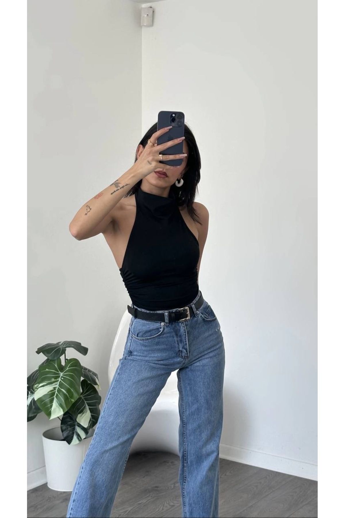 Sudelim butik Halter yaka sırtı açık bluz