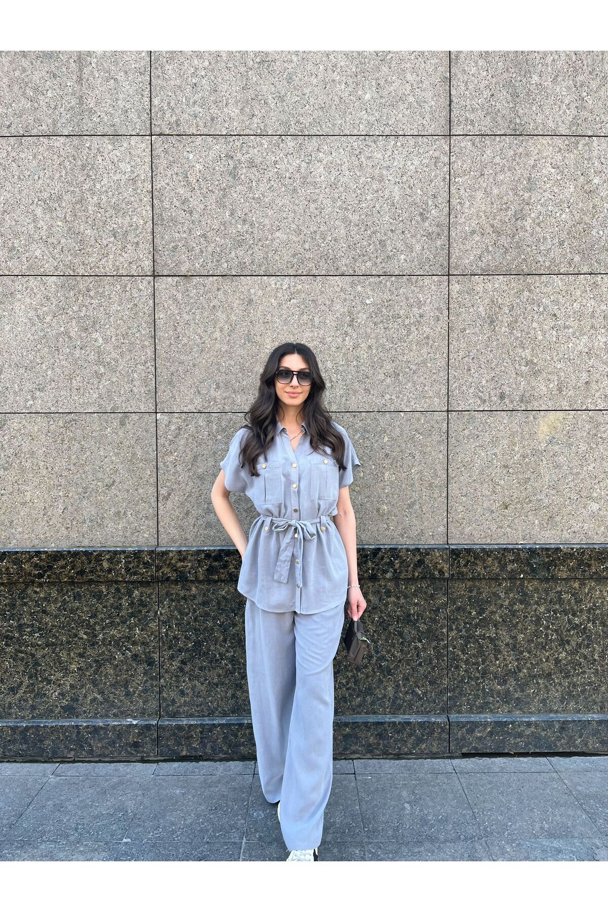 EGZOTİK ASORTİK-Washed Fabric Belted Suit 5