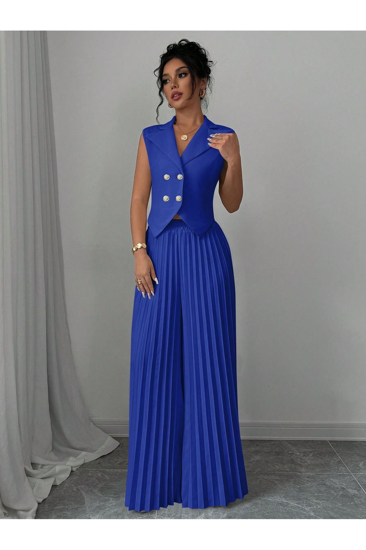 Fabric Online Kadın Şık Yelek ve Geniş Paça Pantalon Takım