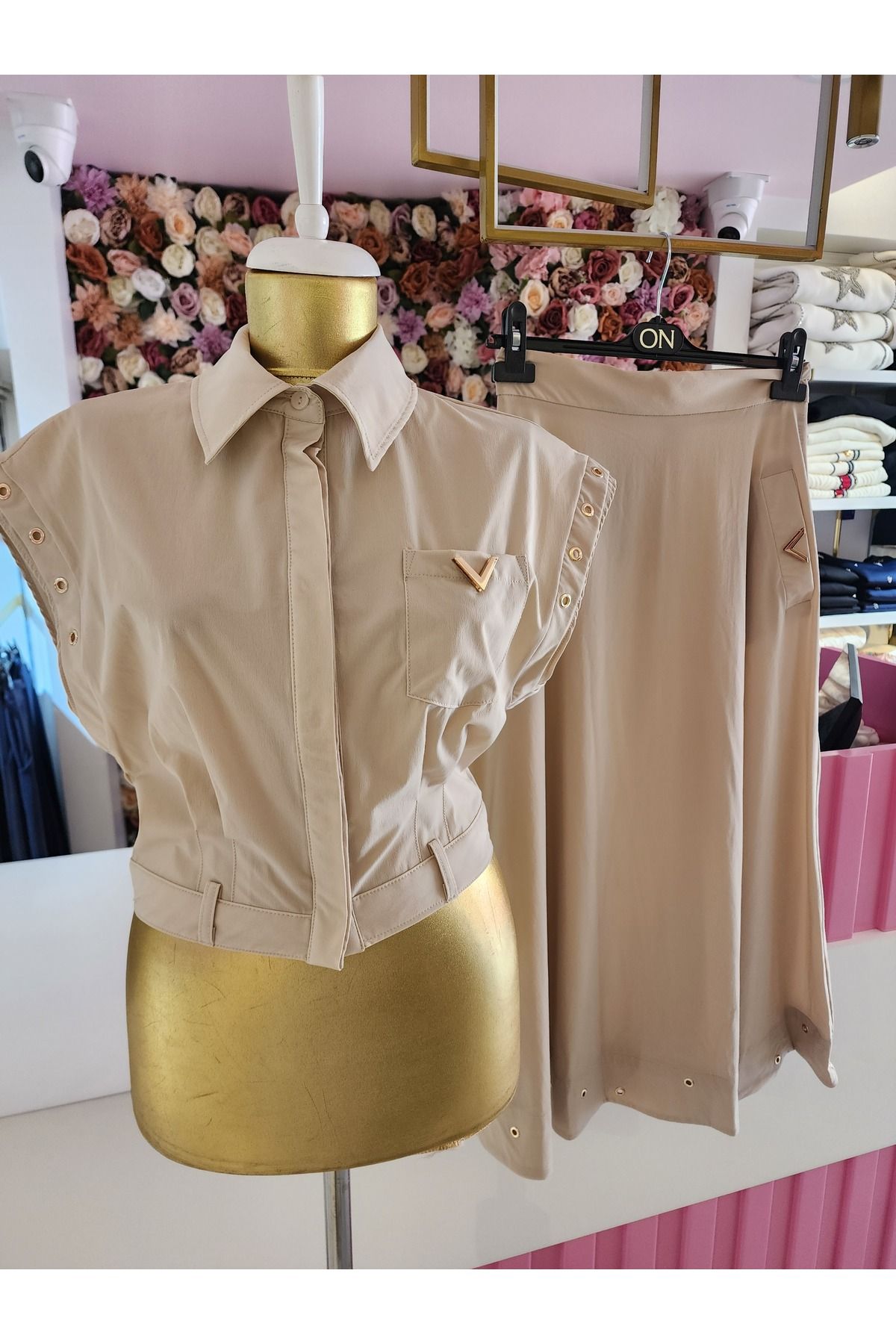 On Fashion Kadın Bej Alt Üst Takım