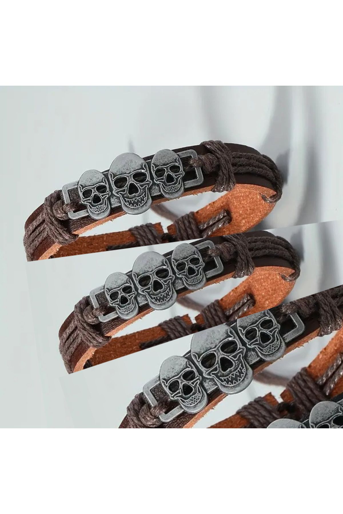 Feron accessories Erkek Deri Çelik Detaylı Örgü Bileklik E-405