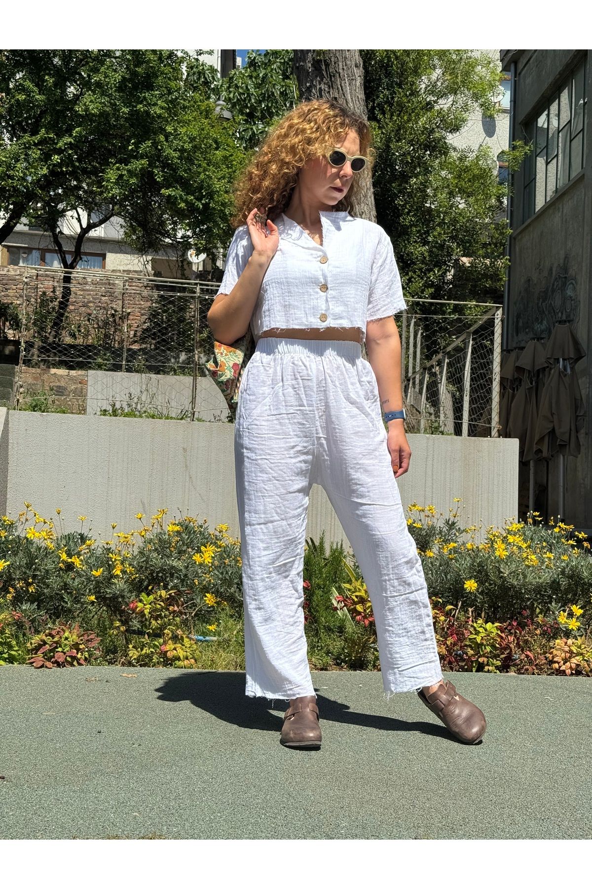 be you Beyaz Müslin %100 Pamuk Şalvar Pantolon