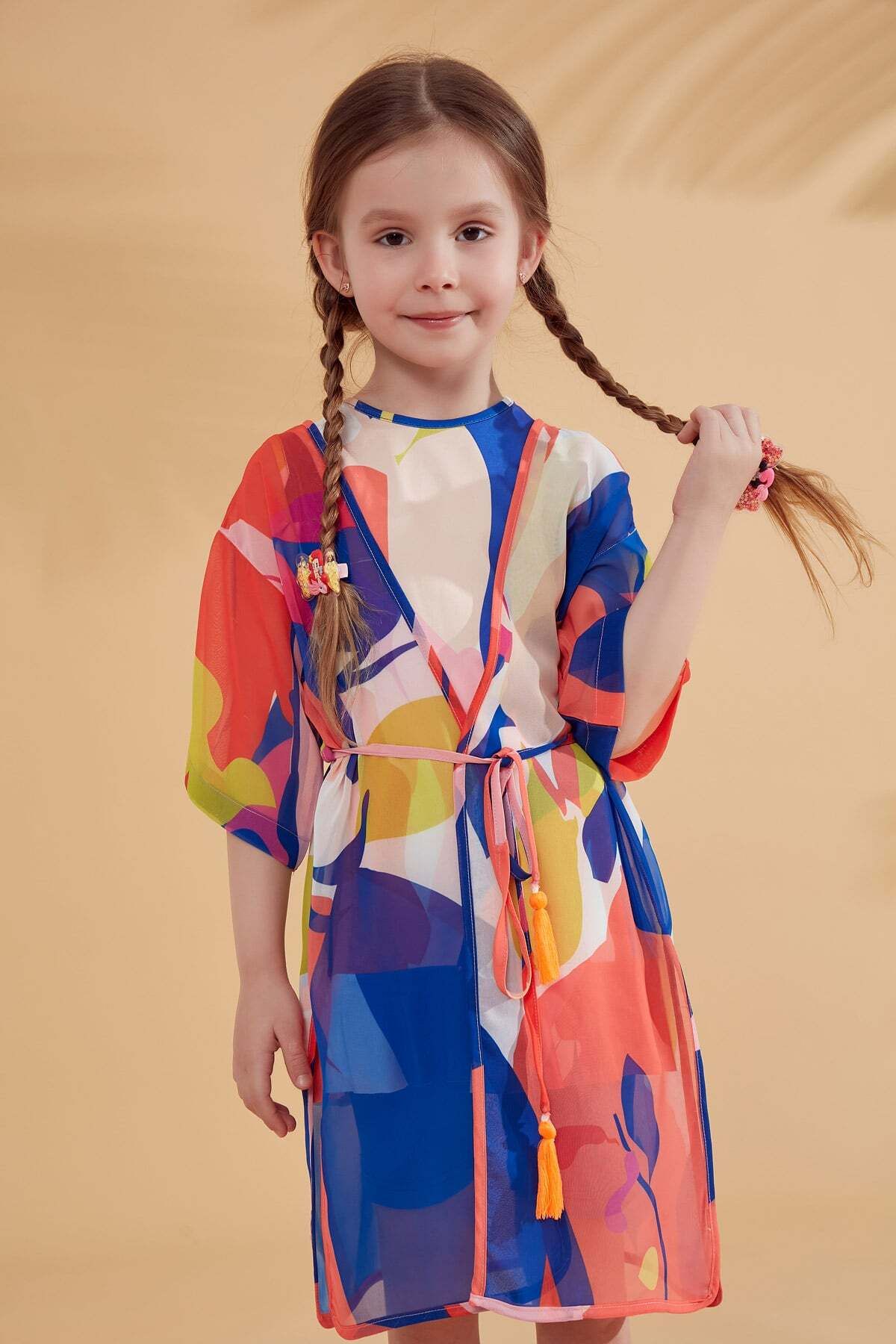 Marina-Children's Patterned Colorful Kimono Kaftan P2331 1