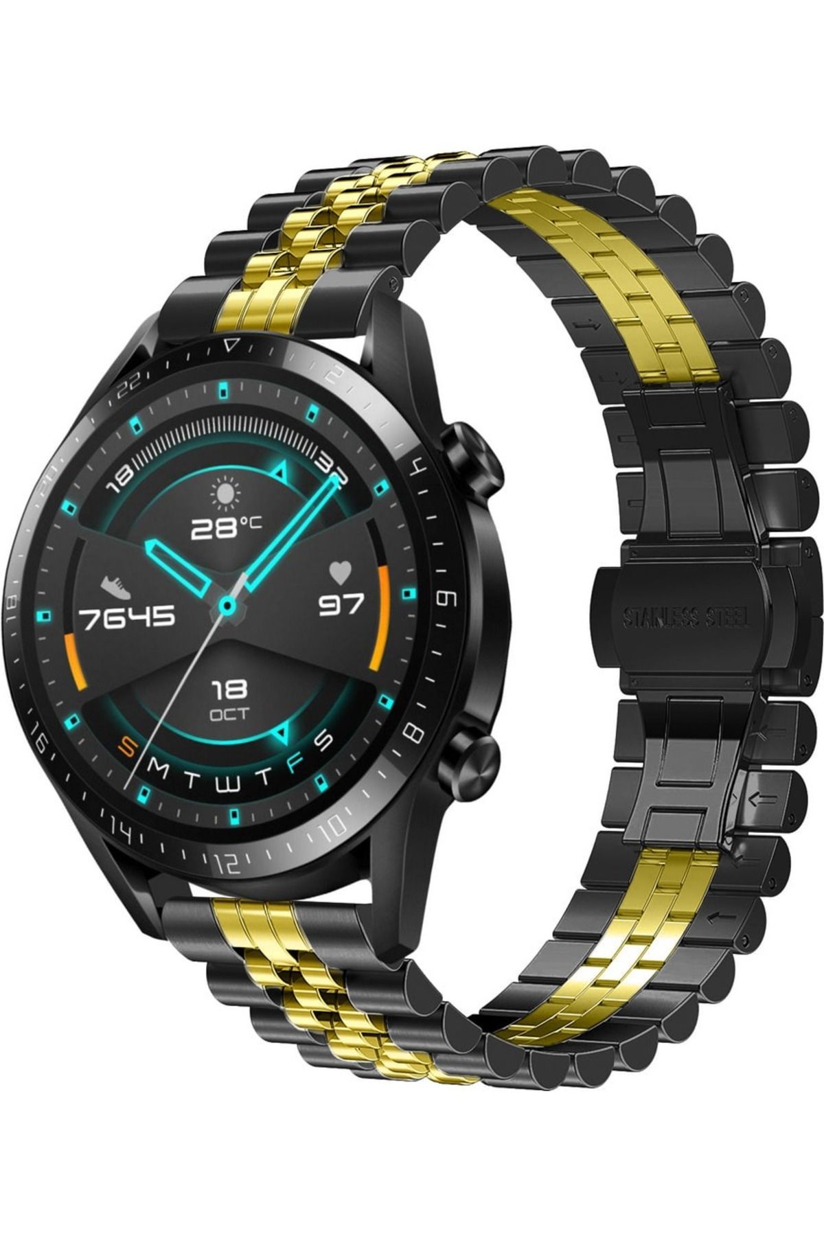 Alstrap Huawei Watch Gt5/Gt4/Gt3 Pro 46mm Uyumlu Rolex Tasarım Paslanmaz Çelik Rolex Kordon