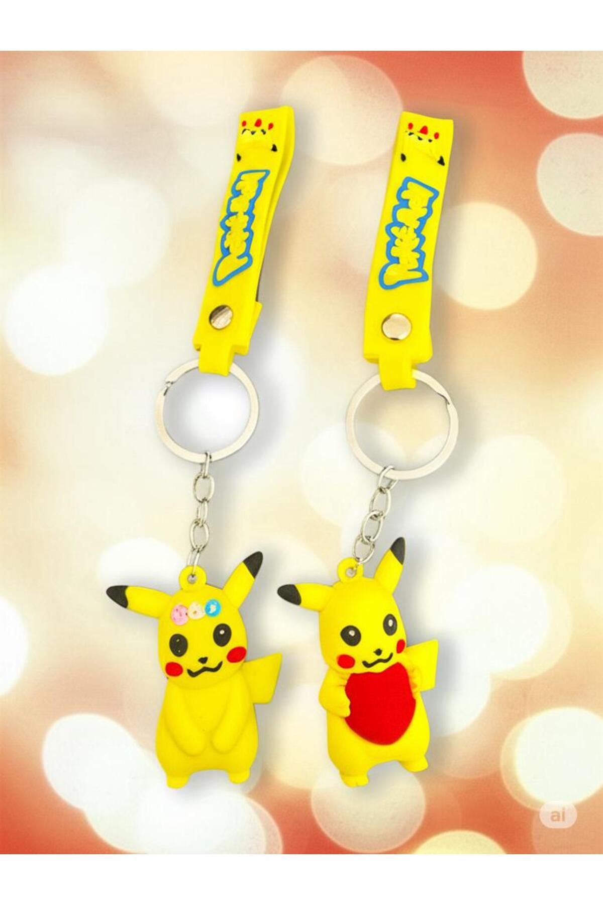 magische Pokemon Çift Pikachu Kalpli ve Düz Model Anahtarlık