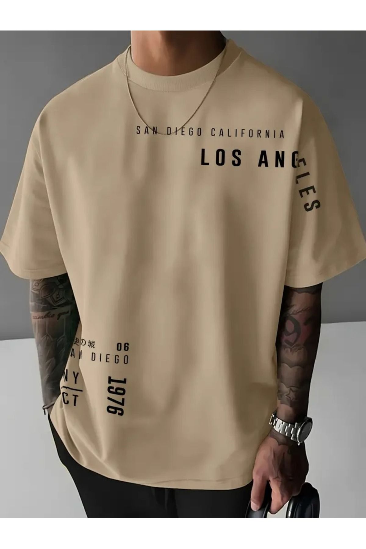 LAND MODA Erkekler için "Los Angeles" grafik baskılı kısa kollu tişört - "San Diego California" desenli rahat