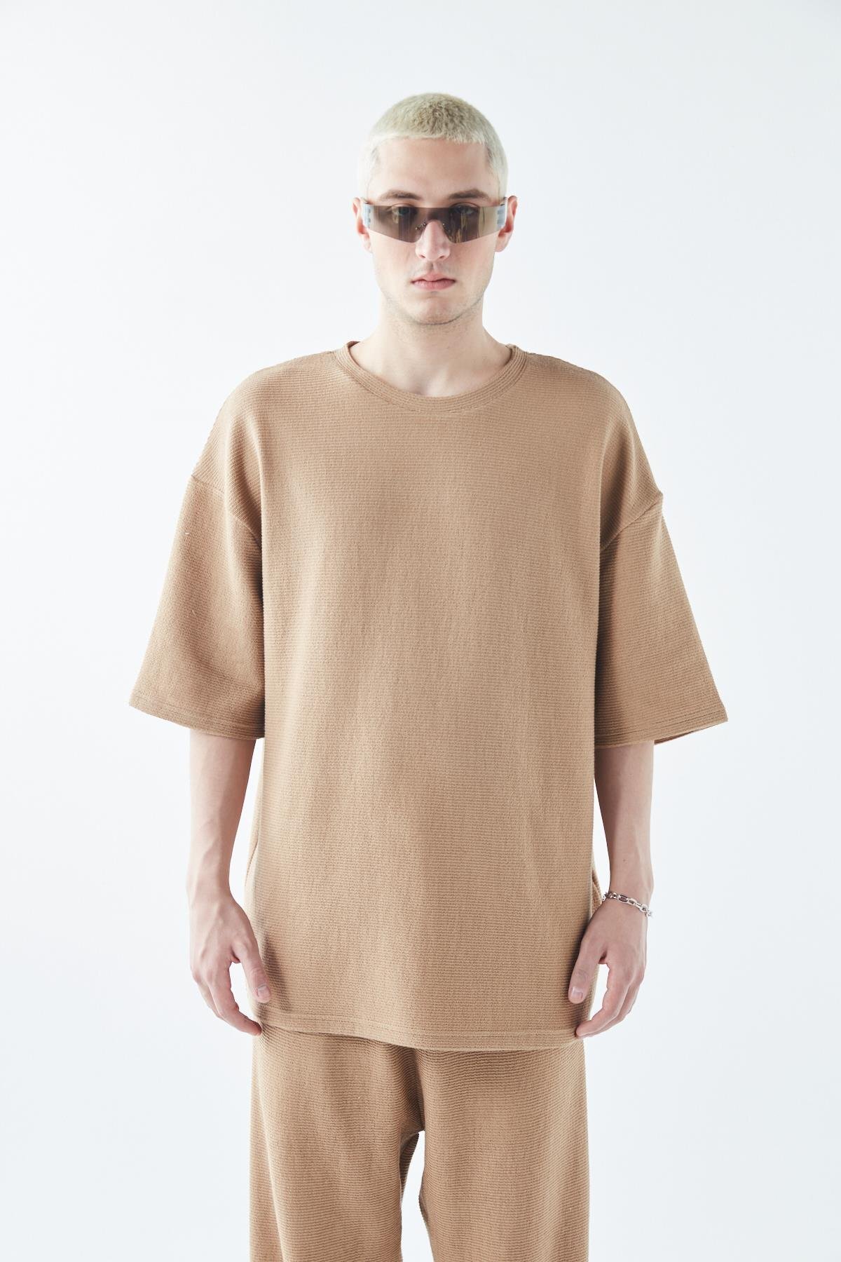 Oversize Basıc Triko Eşofman Takım Vizon — قهوه‌ای 40-734 — تصویر 3 از 8