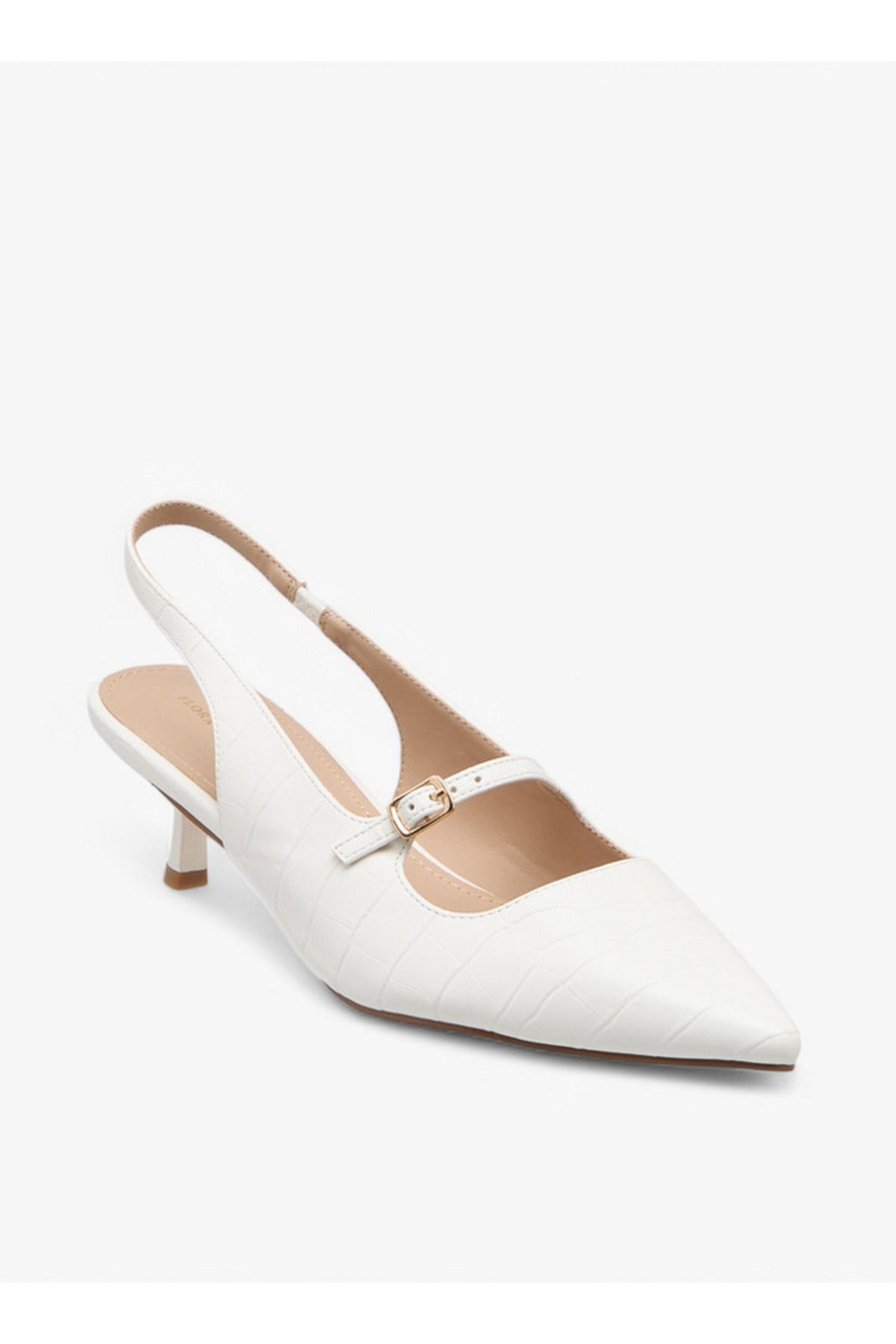 Flora Bella by Shoexpress-Textured Slip-On Pointed Toe Shoes with Kitten Heels 2