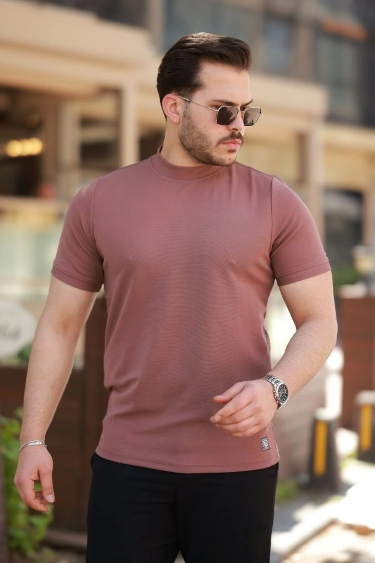 Kaplan Erkek Ince çizgi Dokulu Kısa Kollu T-shirt