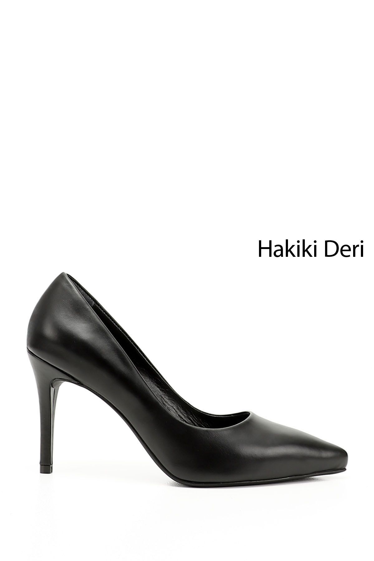 GÖNDERİ(R) Kadın / Kız Siyah Sivri Burun İnce Topuklu Hakiki Deri Stiletto