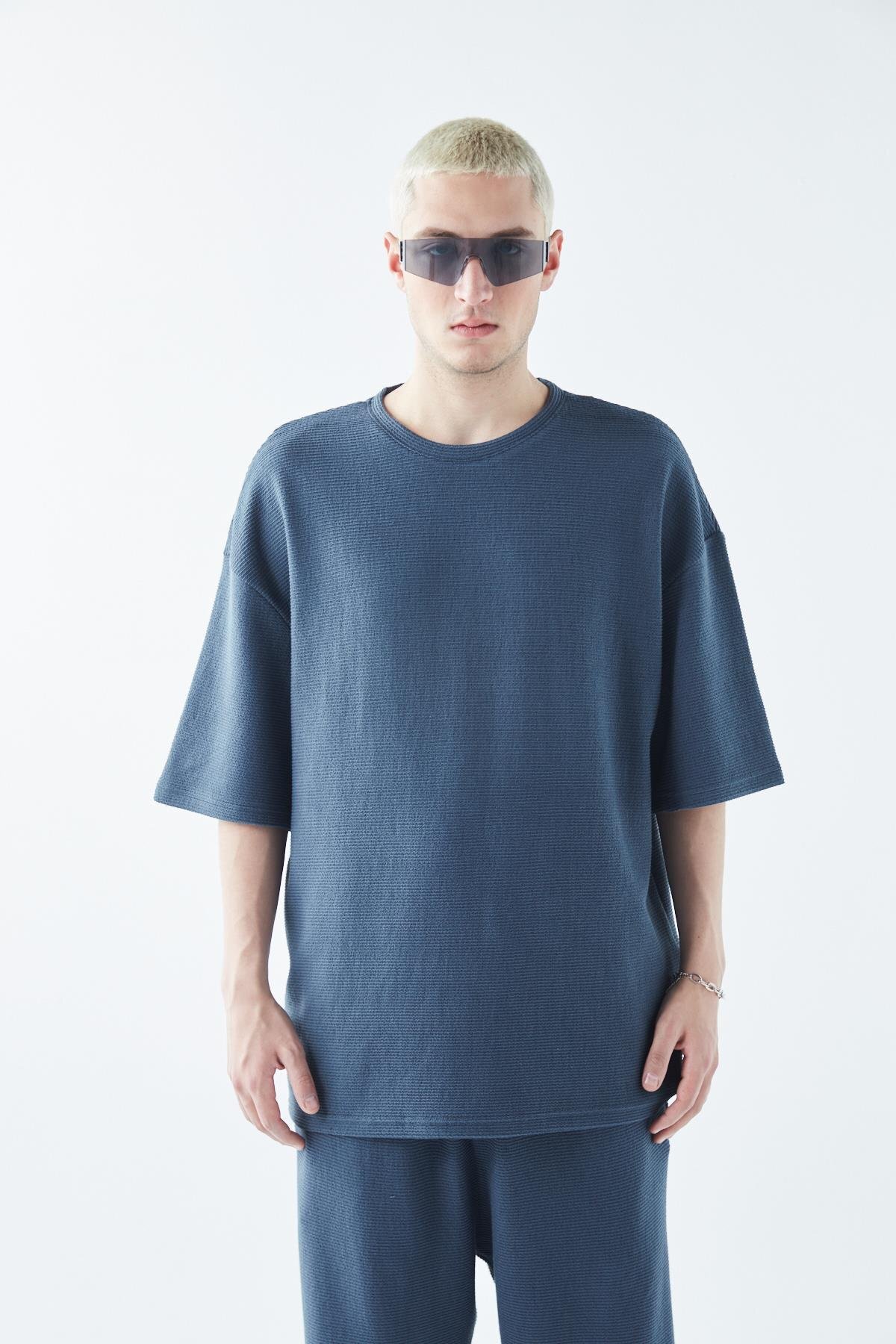 Oversize Basıc Triko Eşofman Takım Koyu Petrol — آبی 40-734 — تصویر 2 از 8