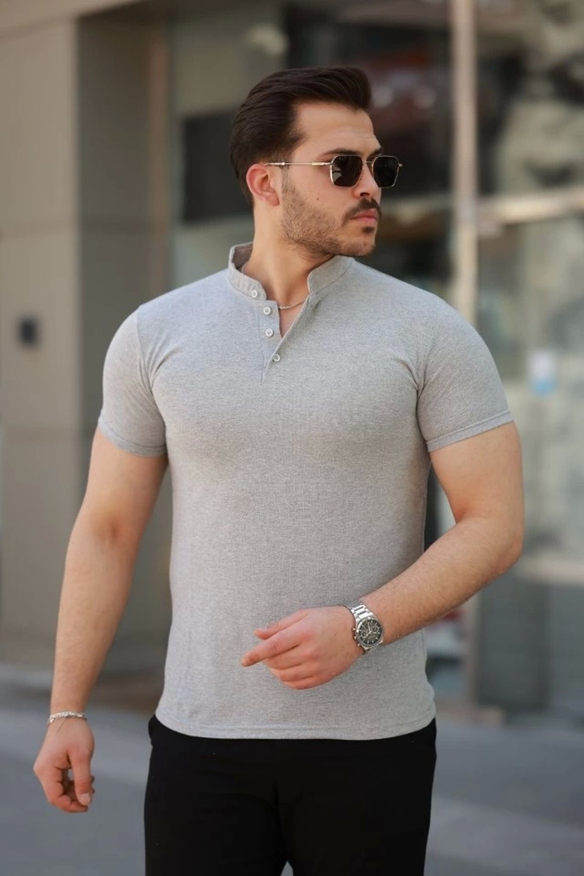 Kaplan Erkek Hakim Yaka Dokuma Pamuklu Kumaş Kısa Kollu T-shirt