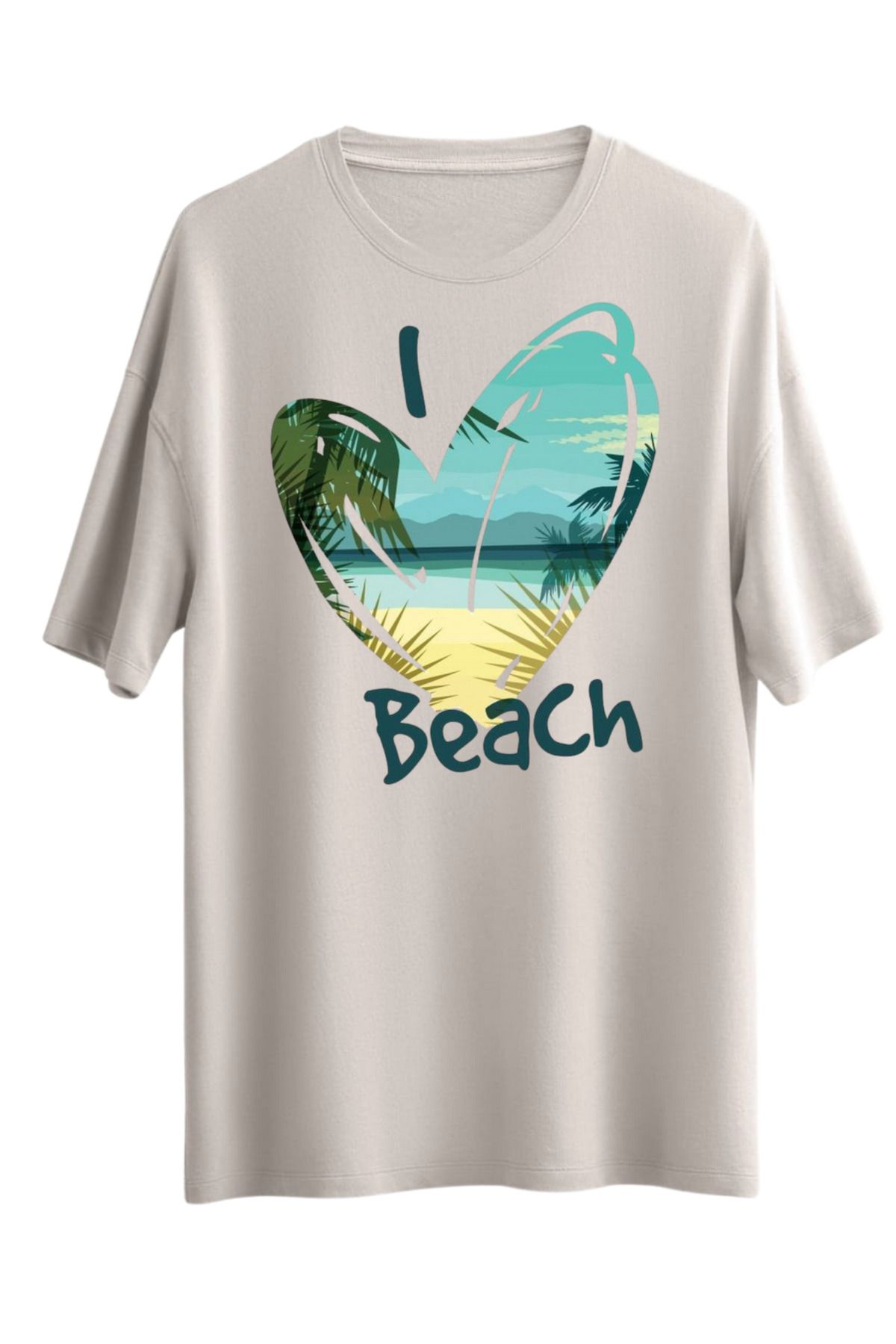 MODA BEACH YAZ PLAJ BOL KESİM OVERSİZE OMUZU DÜŞÜK T-SHİRT TÜYLENMEZ %100 PAMUK