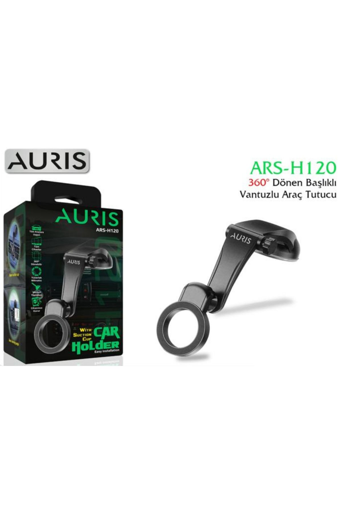Auris 360° DÖNER BAŞLIKLI VANTUZLU CAM VEYA TORPİDOYA SABİTLENEN ARAÇ İÇİ TELEFON TUTUCU