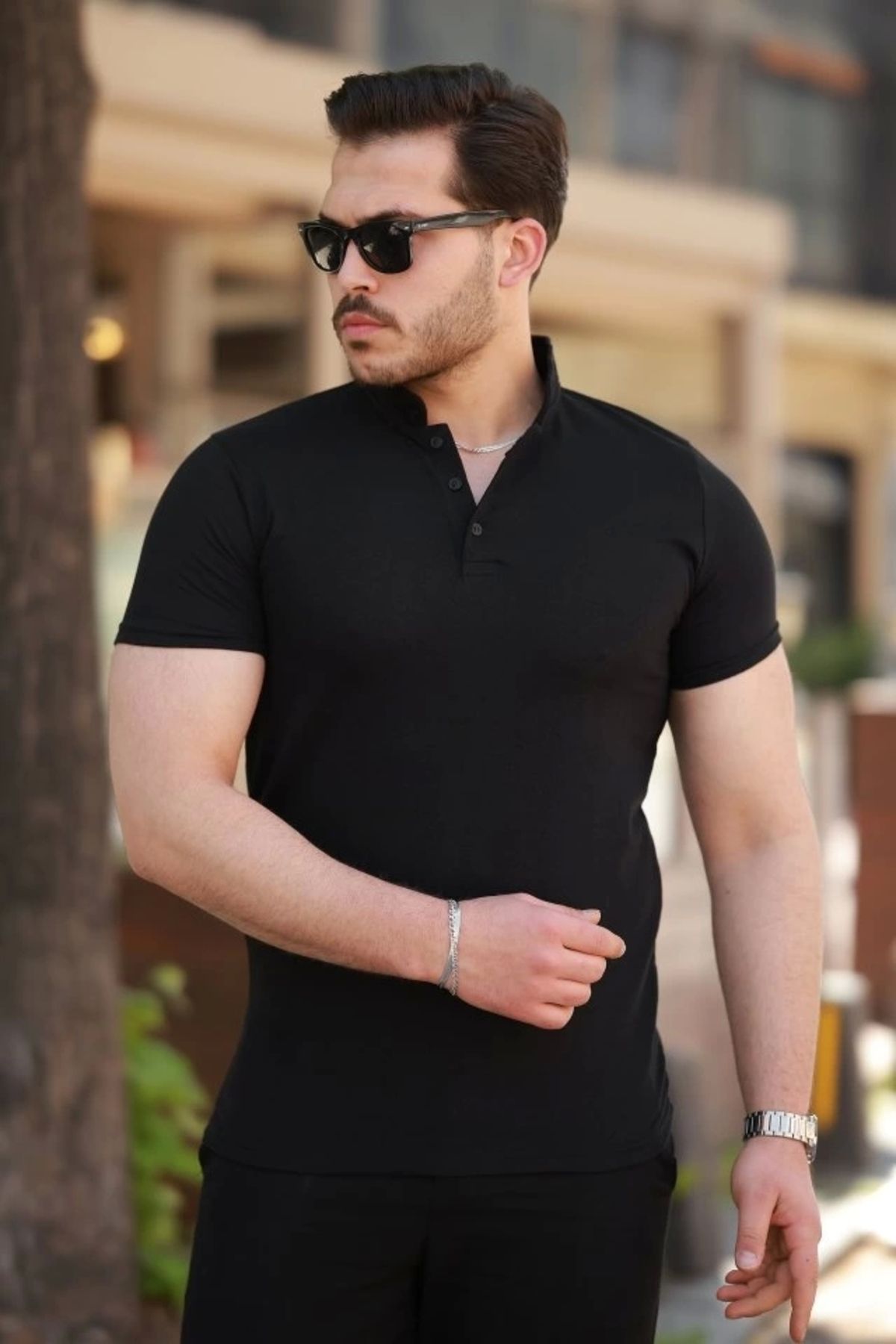 Kaplan Erkek Hakim Yaka Dokuma Pamuklu Kumaş Kısa Kollu T-shirt