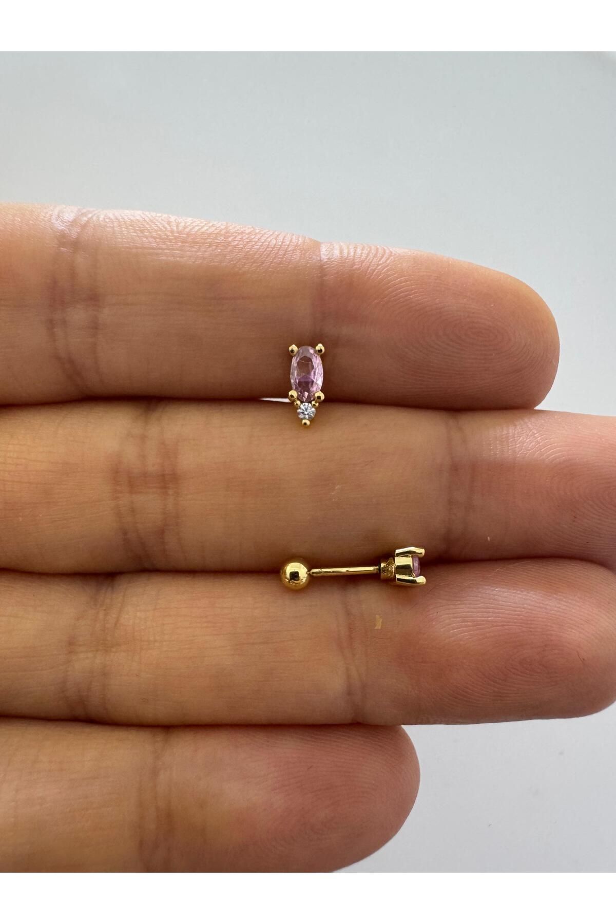 Arescollection 1 adet zirkon taşlı helix tragus lobe uyumlu piercing küpe