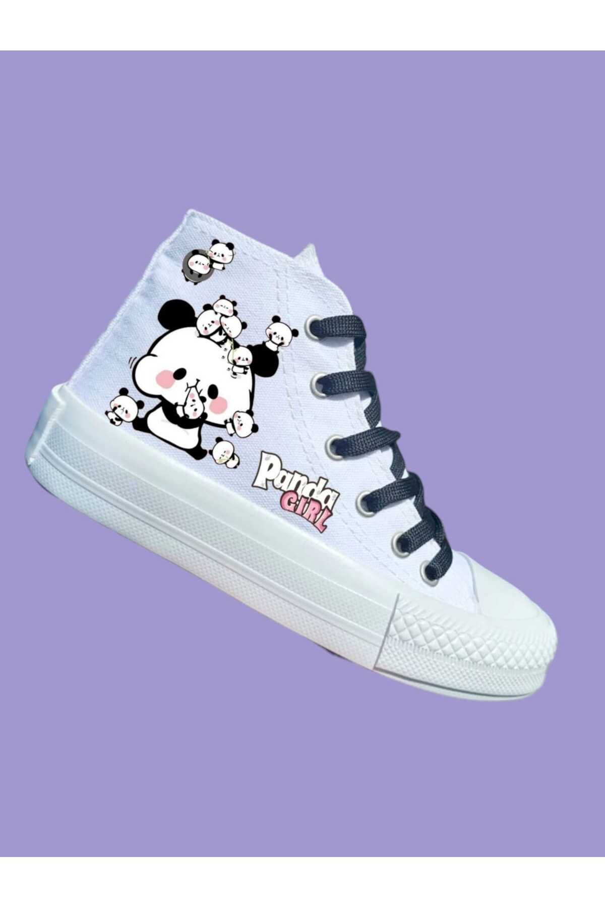 LİASSHOES panda girl baskılı keten bağcıklı çocuk spor ayakkabı sneaker