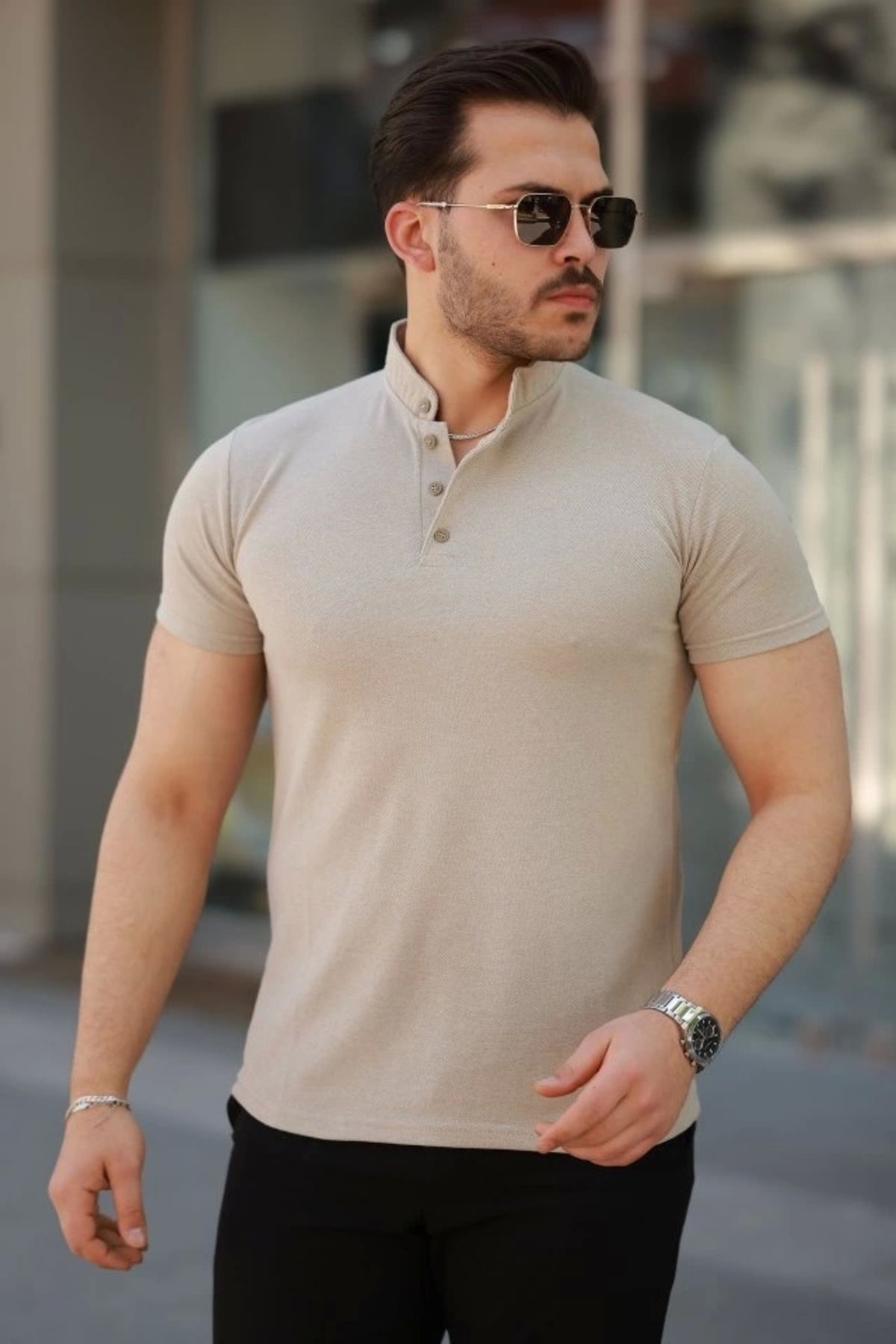 Kaplan Erkek Hakim Yaka Dokuma Pamuklu Kumaş Kısa Kollu T-shirt