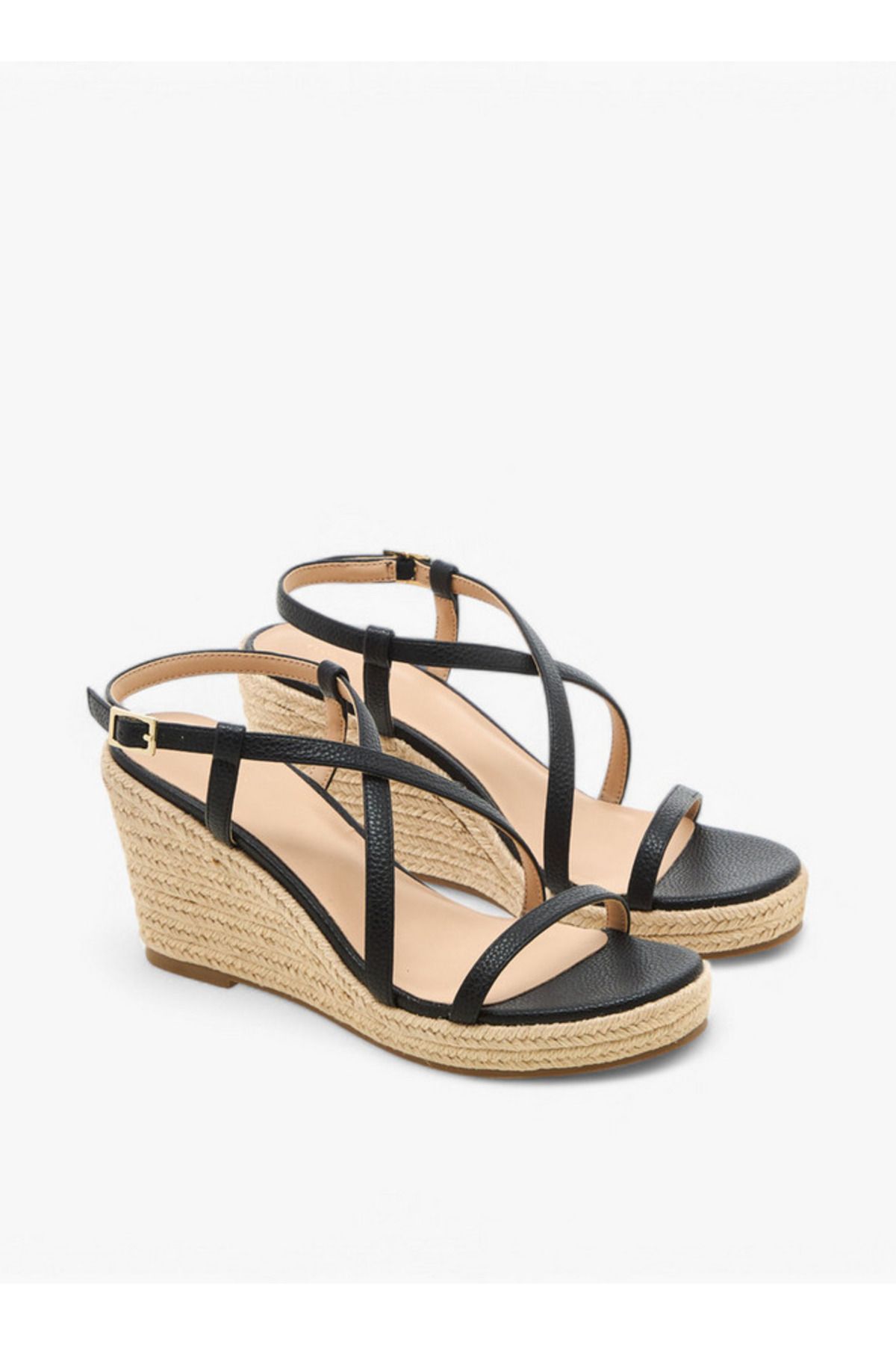 Flora Bella by Shoexpress-Textured Cross Strap Wedge Heel Sandals with Buckle Closure 1