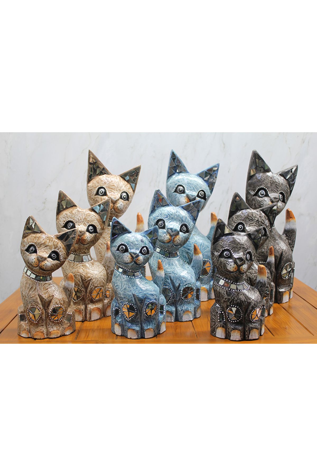 Tunastore Ahşap 3 lü Kedi Seti 40 Cm