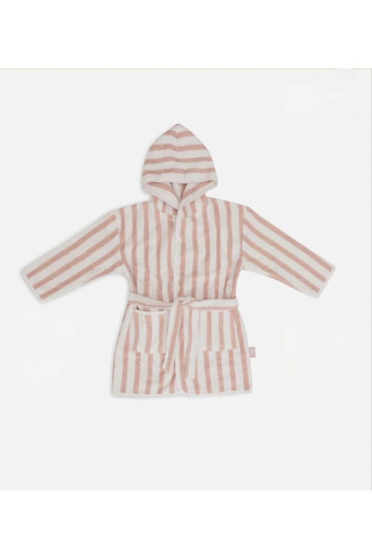 PAMUK HANIM Outlet Pamuklu Kız Bebek -çocuk Banyo Havlu Kapşonlu Bornoz Çizgili/pembe fotoğrafı 2 (önizleme)