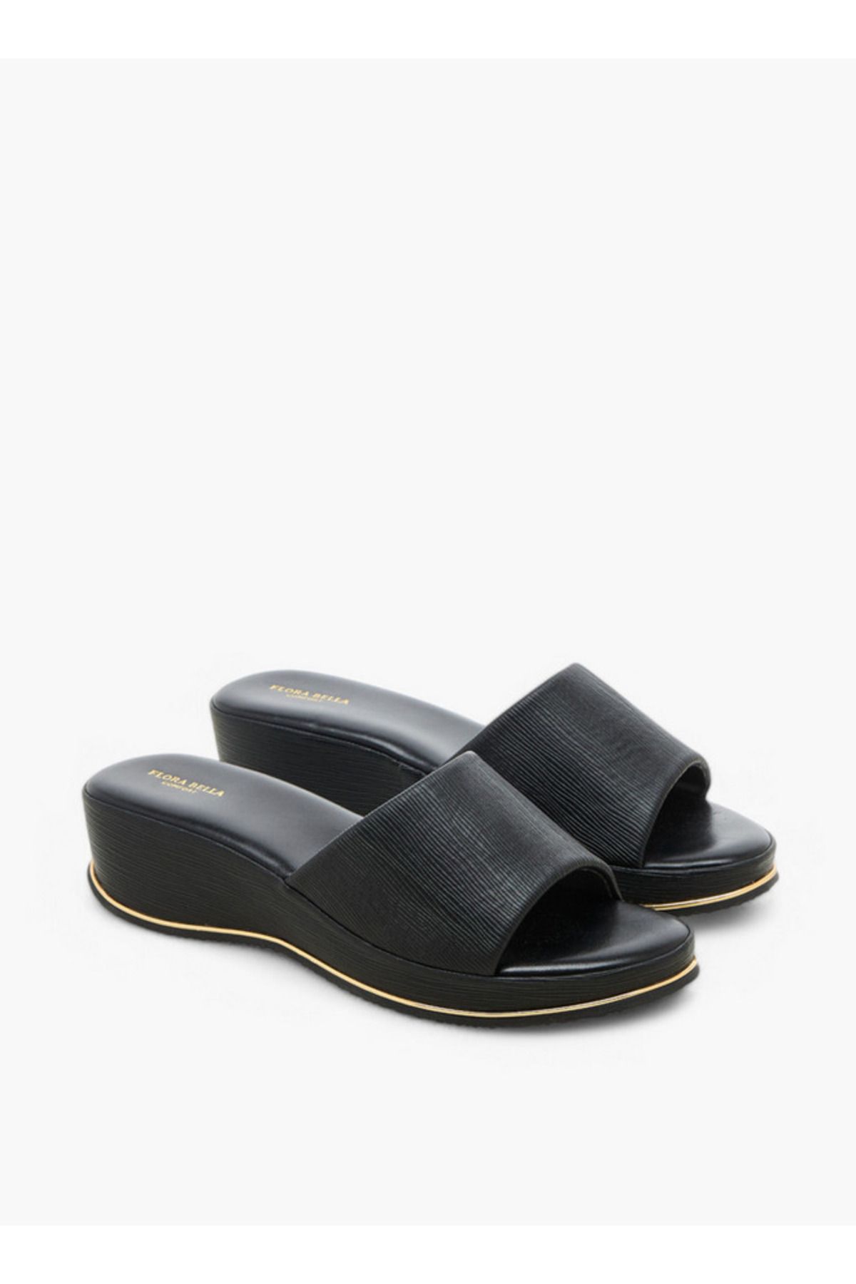 Flora Bella by Shoexpress-Textured Slip-On Sandals with Wedge Heel 1