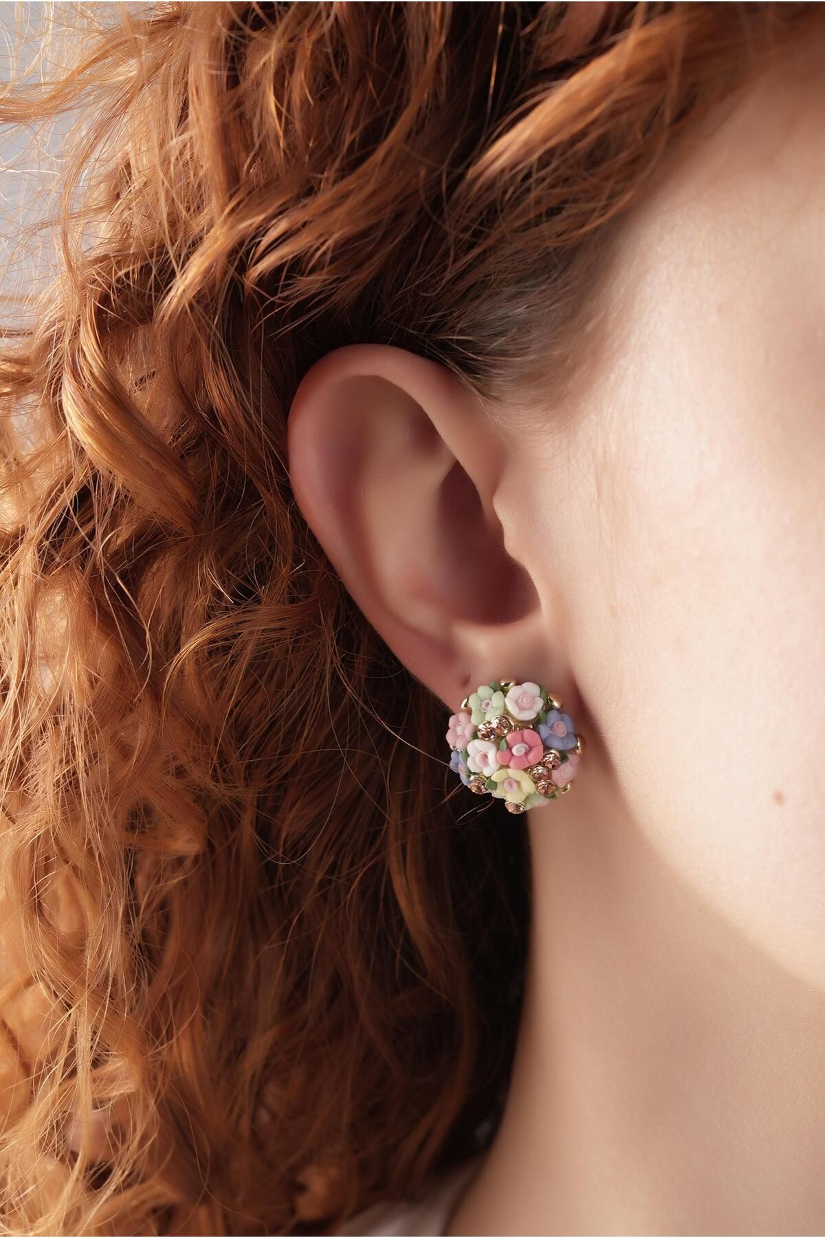 Çlk Accessories Premium Renkli Çiçek Küpe 35766