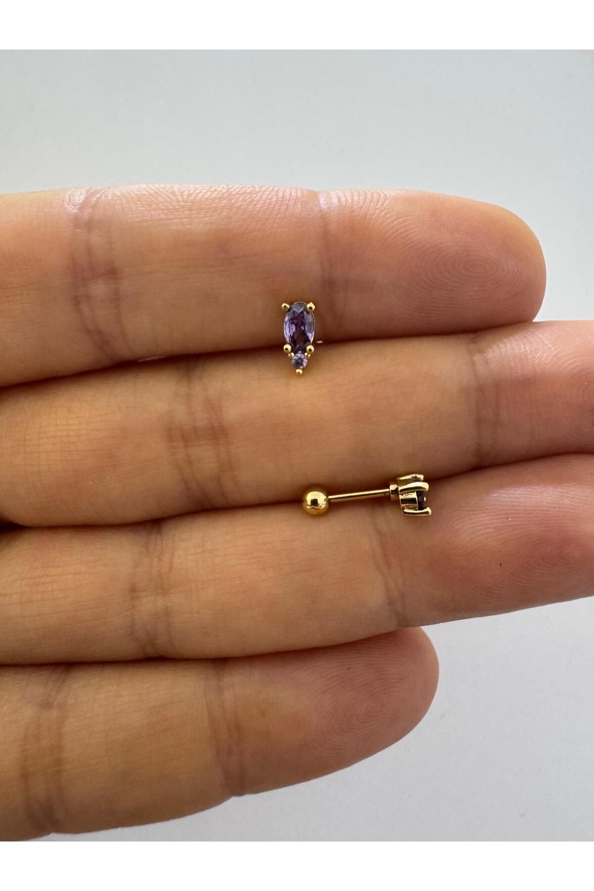 Arescollection 1 adet zirkon taşlı helix tragus lobe uyumlu piercing küpe