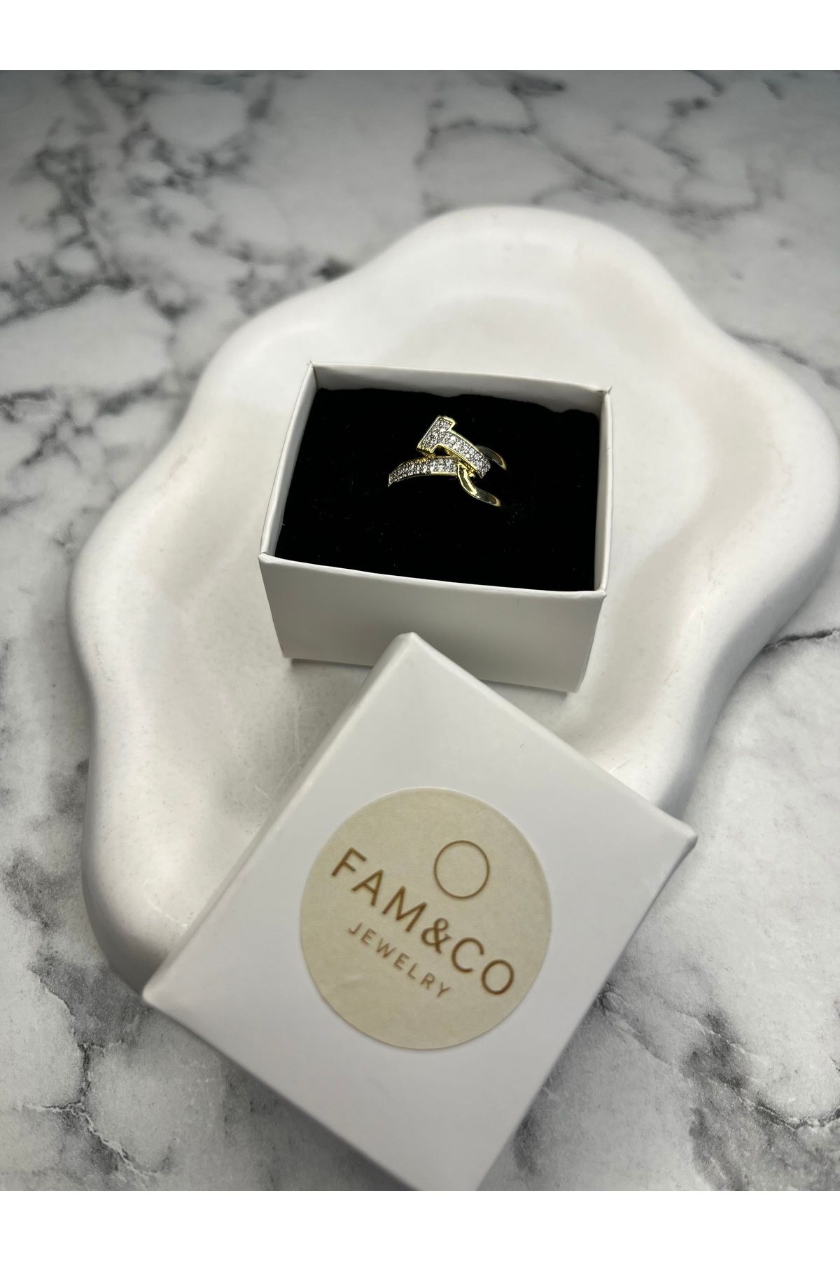 Fam&Co Jewelry Zirkon Taşlı Çift Bantlı Altın Kaplama Yüzük