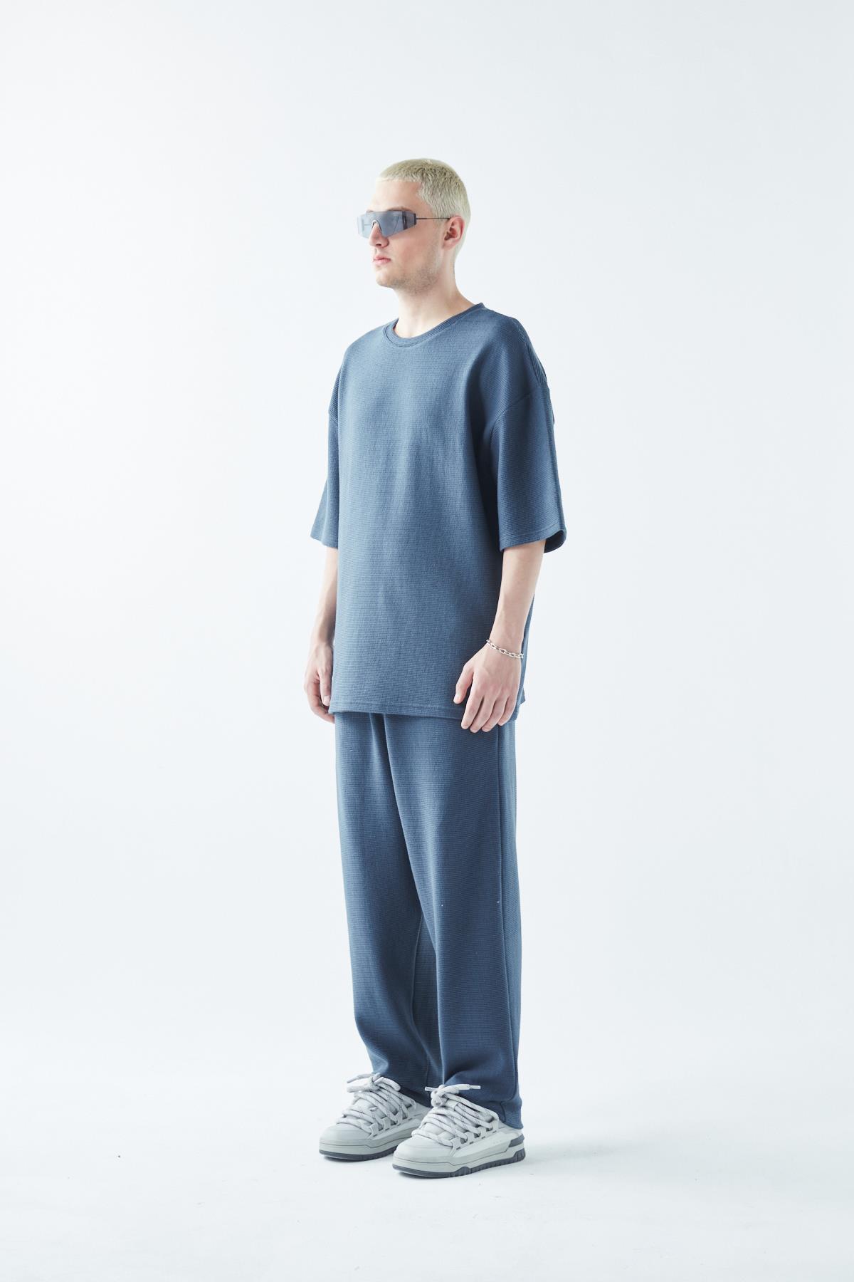 Oversize Basıc Triko Eşofman Takım Koyu Petrol — آبی 40-734 — تصویر 4 از 8