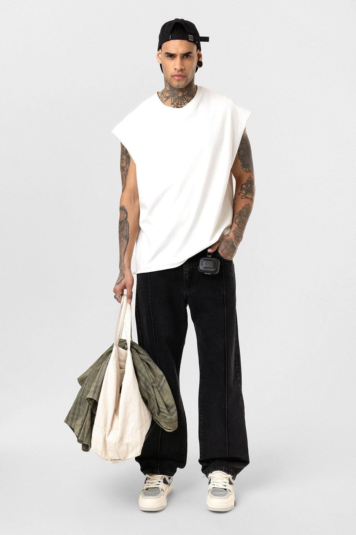 VAMOSCLO Dikiş Detaylı Relaxed Fit Jean Siyah