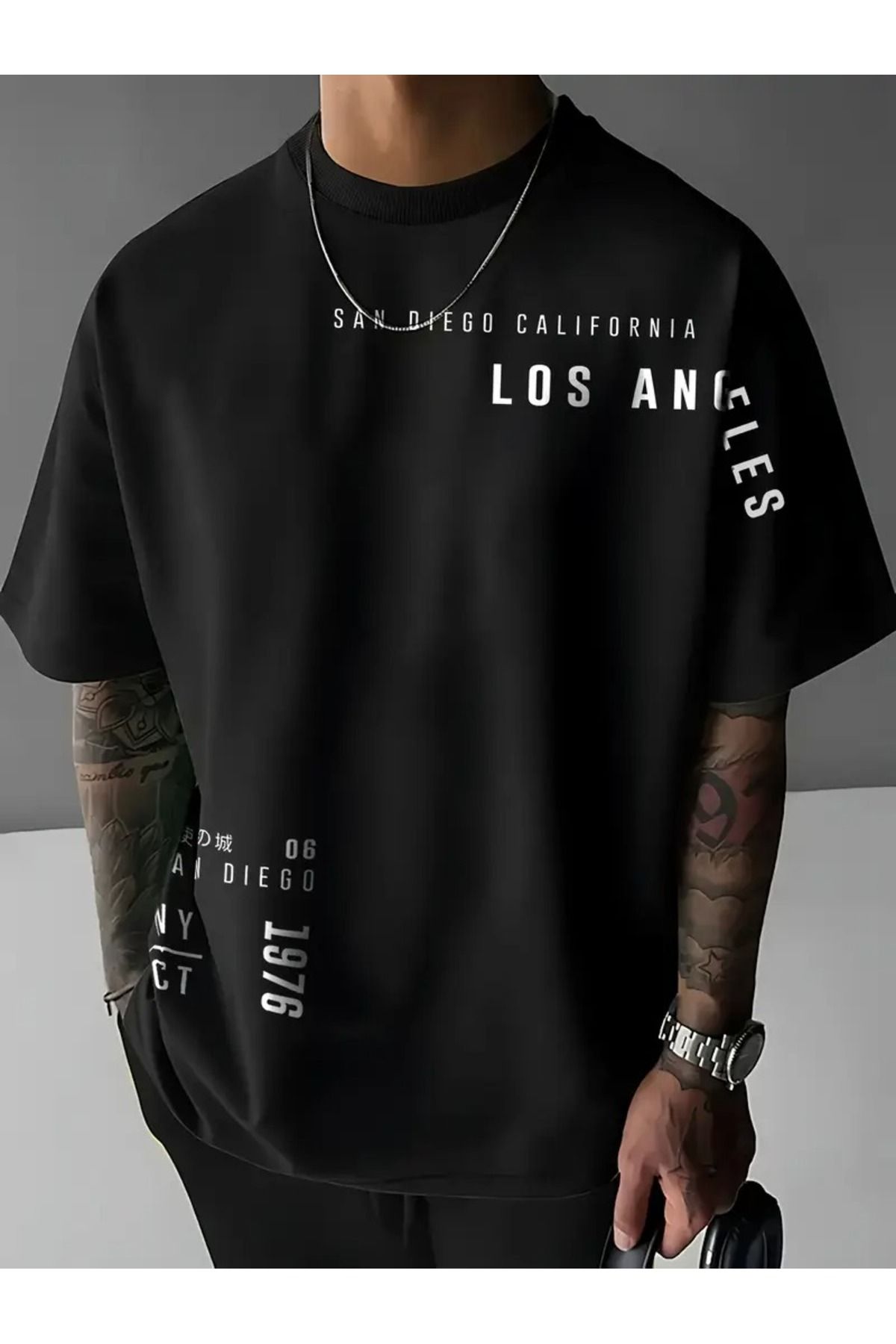 LAND MODA Erkekler için "Los Angeles" grafik baskılı kısa kollu tişört - "San Diego California" desenli rahat
