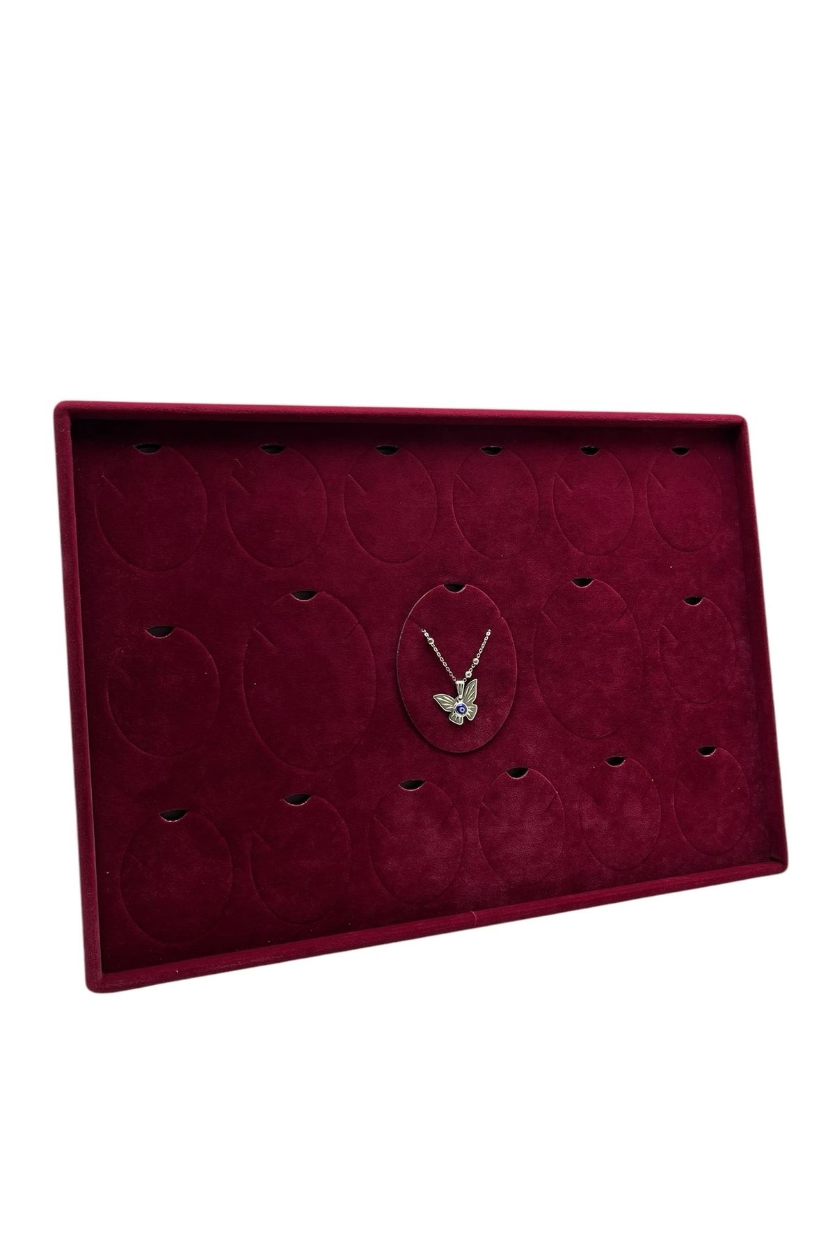 MeGass Dekor Yerli Üretim Bükreş Model Dikine Süet Kumaş Bordo 34-24 Cm Ayaklı Üçlü Set Tabla Stand