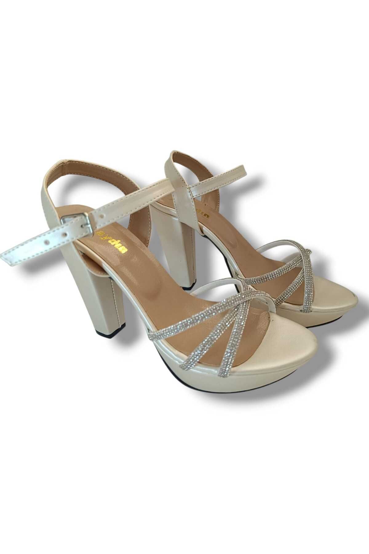 GMSHOES Bej Rengi Kadın Abiye Platform Topuklu Ayakkabı