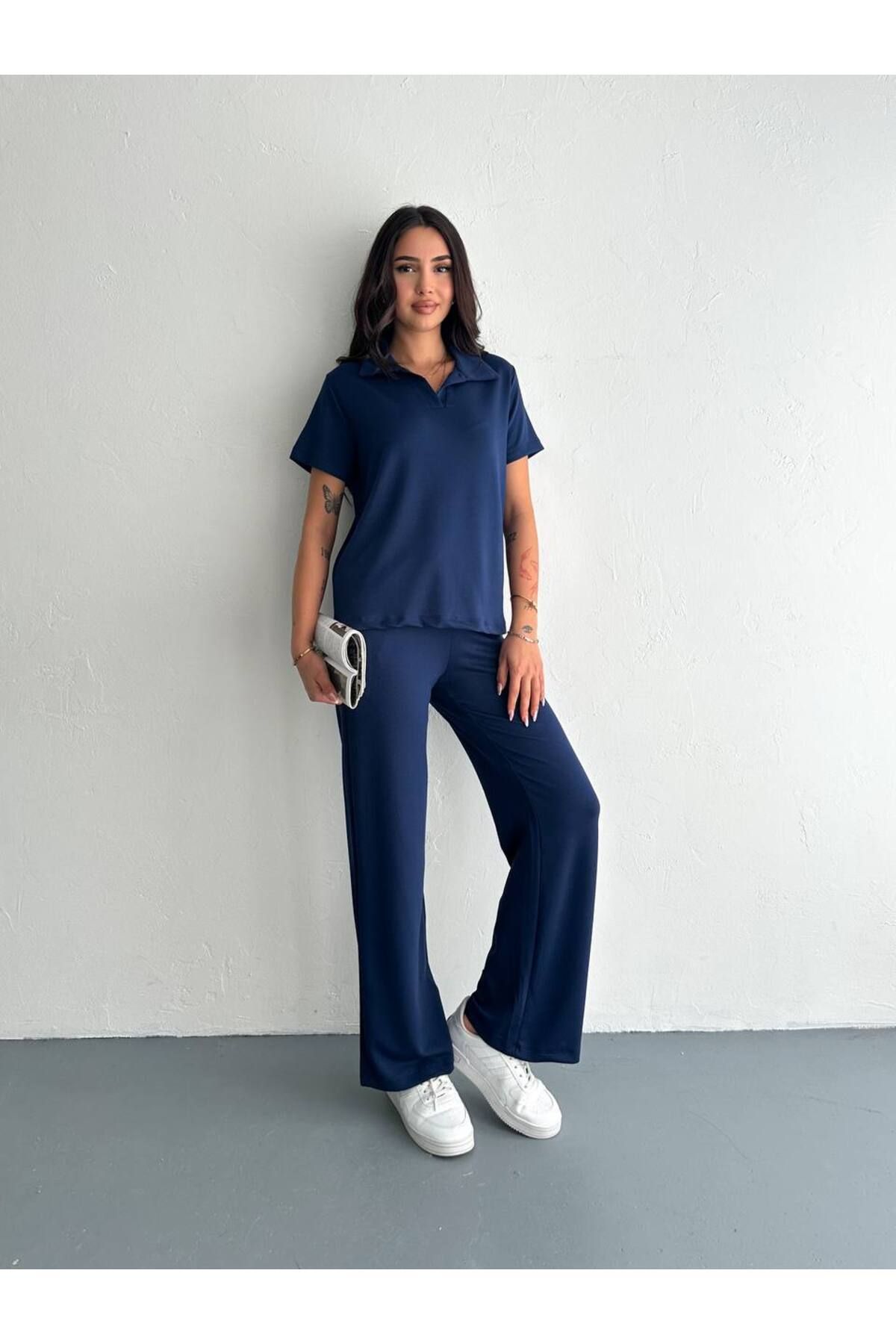 Bella Breeze Kadın Modal Kumaş Kısa Kollu Polo Yaka T-shirt Eşofman Takımı