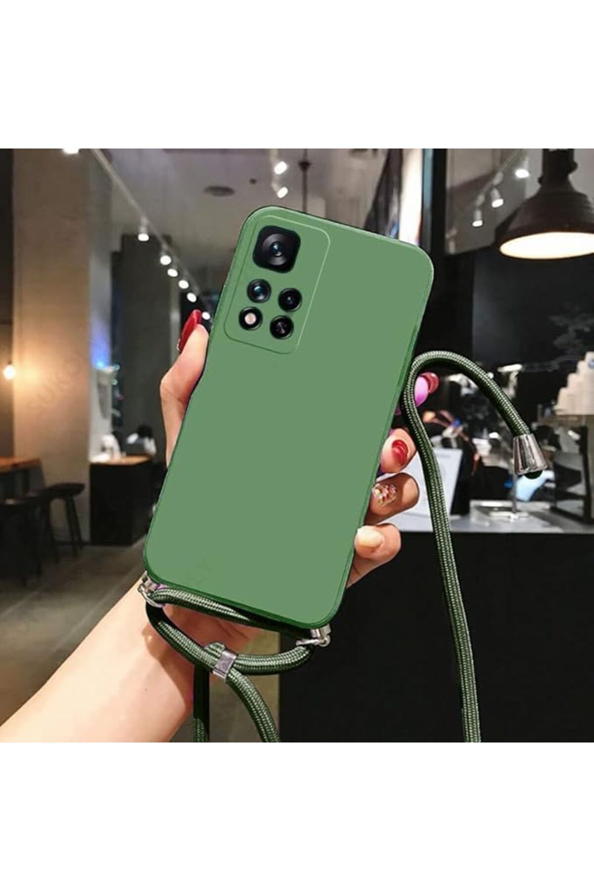 Coverzone iPhone 15 Pro Max ile uyumlu İpli Boyun Askılı Silikon Kılıf Kadife iç Yüzeyli Epiphany Kılıf Yeşil