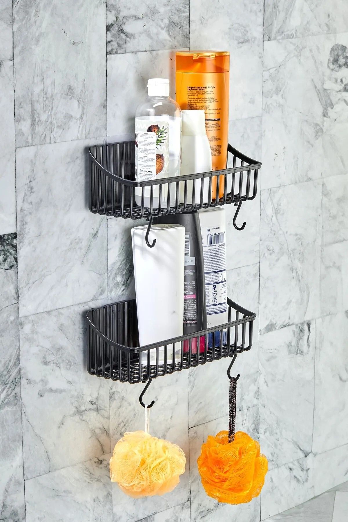 Balars Home Banyo Rafı Yapışkanlı Banyo Rafı, 2'li Banyo Düzenleyici, Duş Rafı Organizer Şampuanlık, Plastik