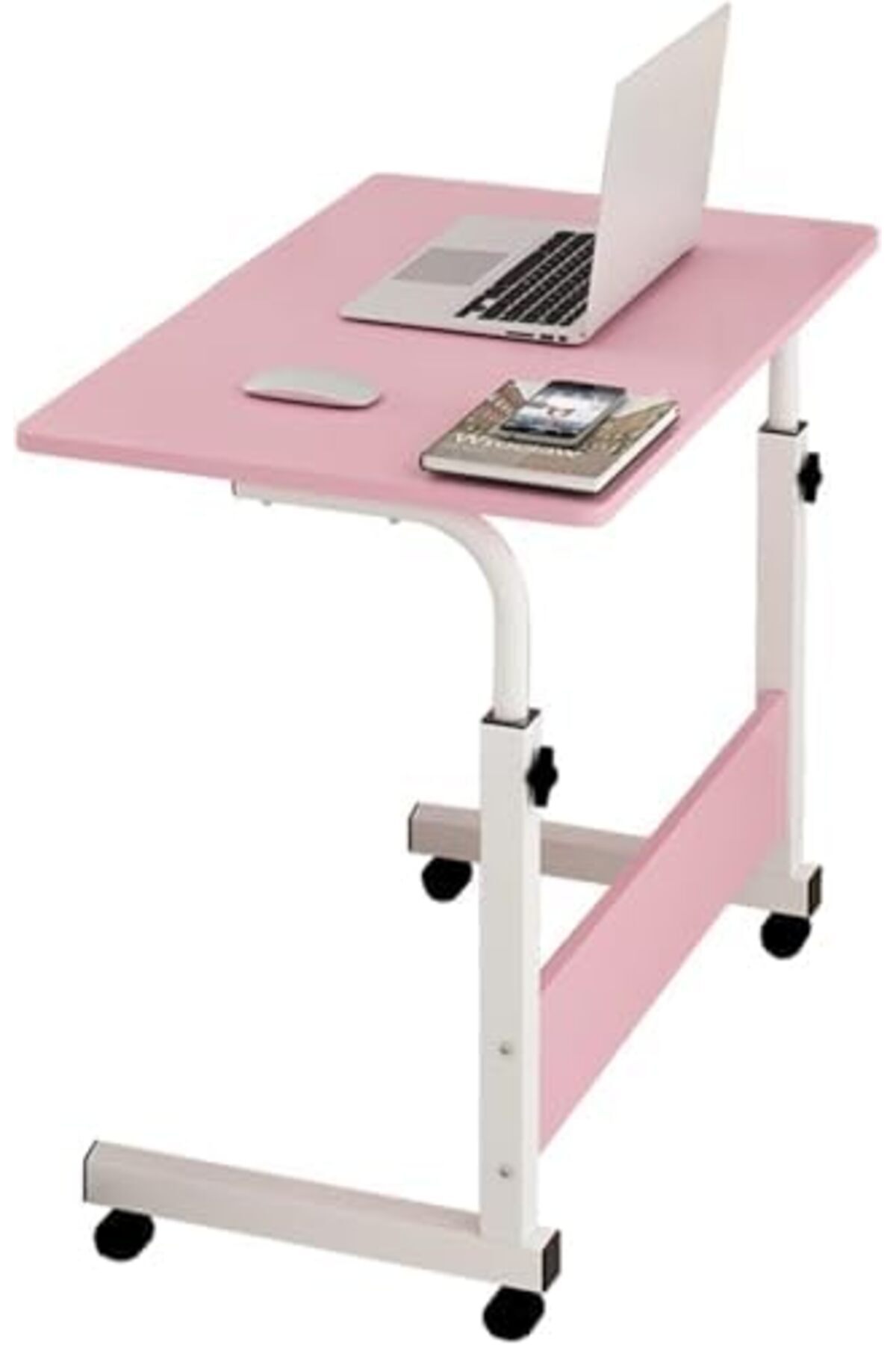 🖥️ طاولة لابتوب بعجلات قابلة للتعديل 90 * 40 سم,مكتب كمبيوتر متنقل للبيت والمكتب لون بينك,زهري