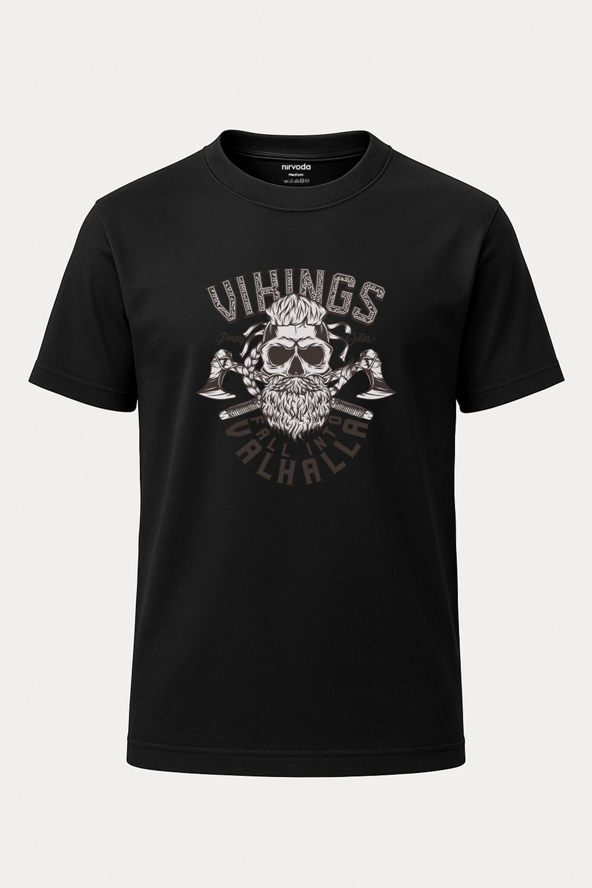 nirvoda Unisex Viking Valhalla Kurukafa Baskılı Tişört - Uzun T-shirt