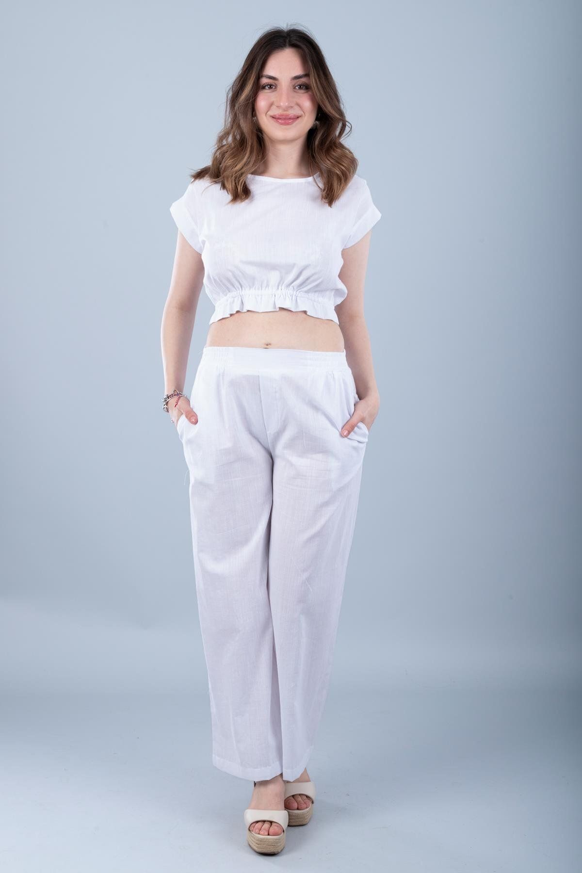 Bonitas Beachwear Pamuklu Crop Beyaz