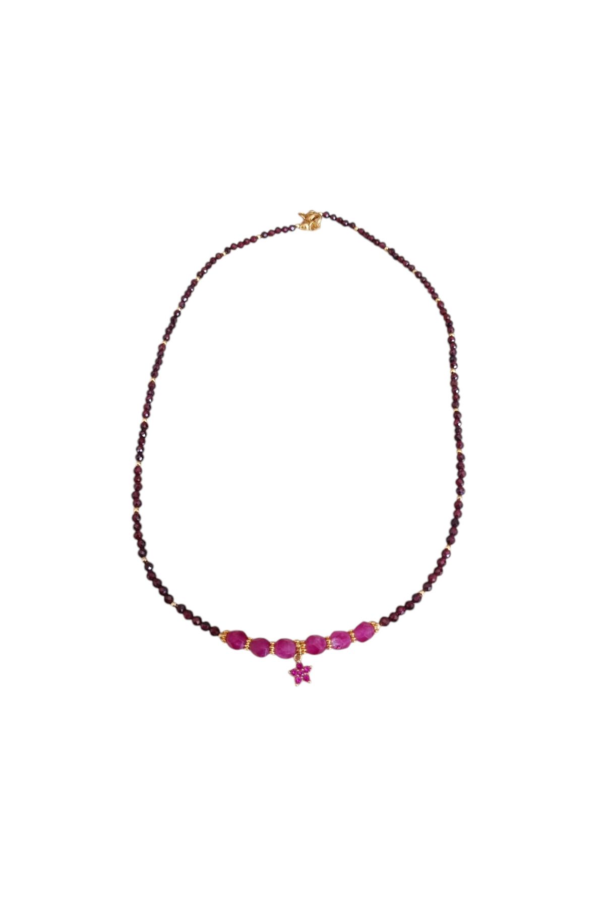 Nils Accessories Turmalin ve garnet dogaltaş kolye