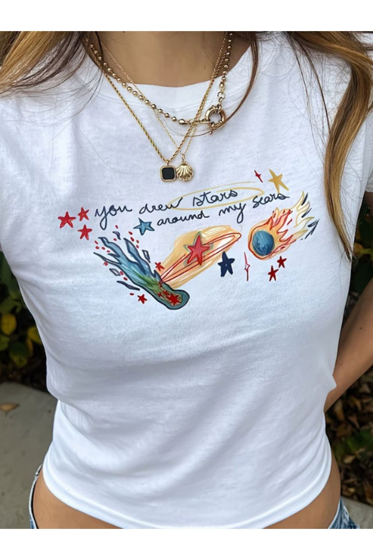 DEEFWEAR DREICH YOU DREW STARS BASKILI BEYAZ CROP
