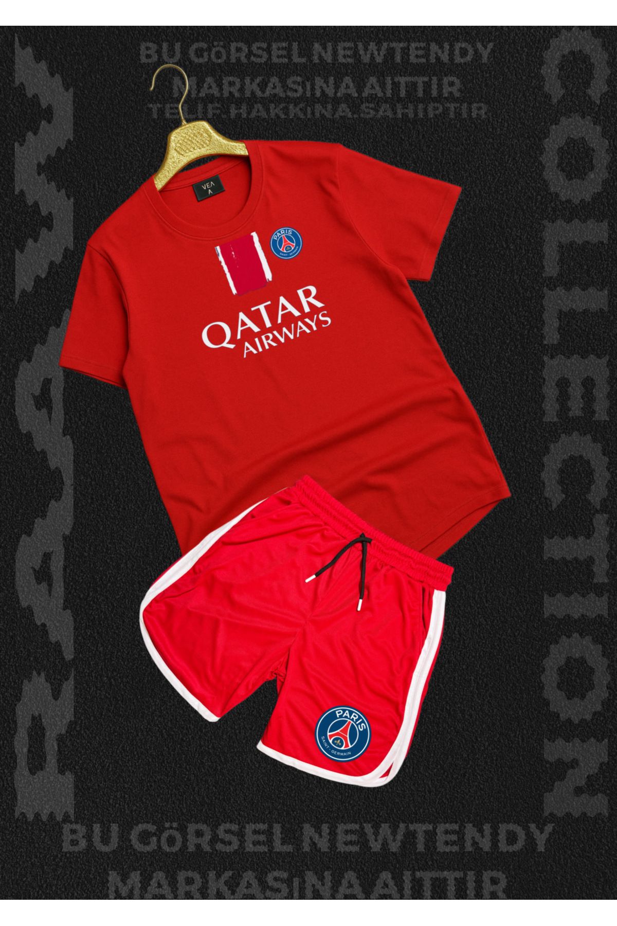 NEW TRENDY COLLECTİON Paris Qatar Airways Baskılı Beyaz Tişört basket Şort Erkek Spor Takım Kombin Yazlık